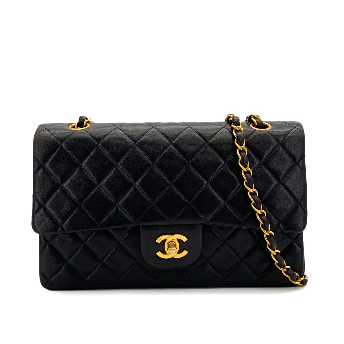 Luxury Promise Japan VINTAGE CHANEL CLASSIC FLAP MEDIUM CHAIN SHOULDER BAG BLACK LAMB SKIN GOLD HARDWARE 90318733