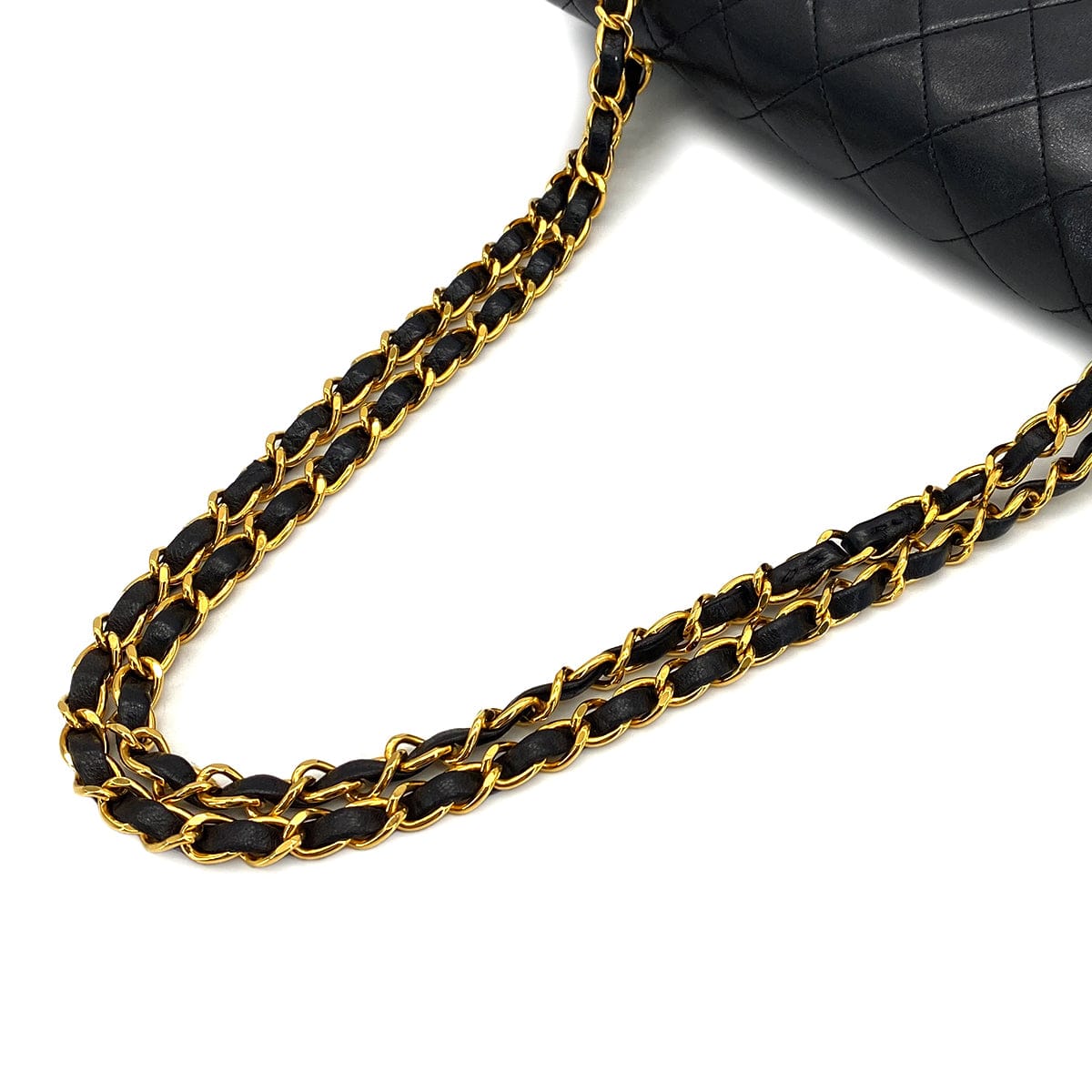 Luxury Promise Japan VINTAGE CHANEL CLASSIC FLAP MEDIUM CHAIN SHOULDER BAG BLACK LAMB SKIN GOLD HARDWARE 90322292
