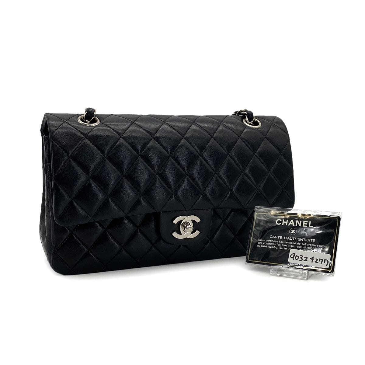 Luxury Promise Japan VINTAGE CHANEL CLASSIC FLAP MEDIUM CHAIN SHOULDER BAG BLACK LAMB SKIN GOLD HARDWARE 90324277