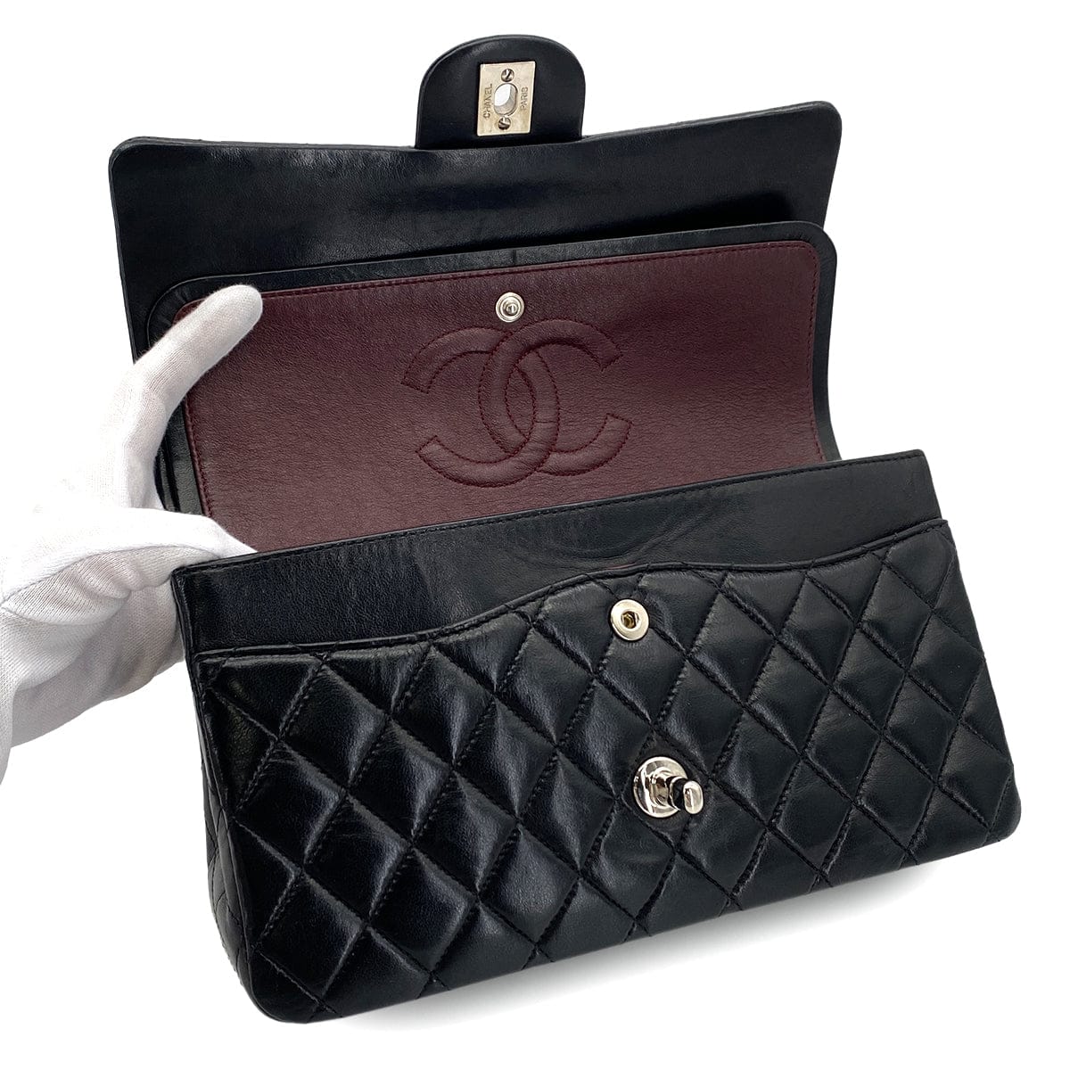 Luxury Promise Japan VINTAGE CHANEL CLASSIC FLAP MEDIUM CHAIN SHOULDER BAG BLACK LAMB SKIN GOLD HARDWARE 90324277