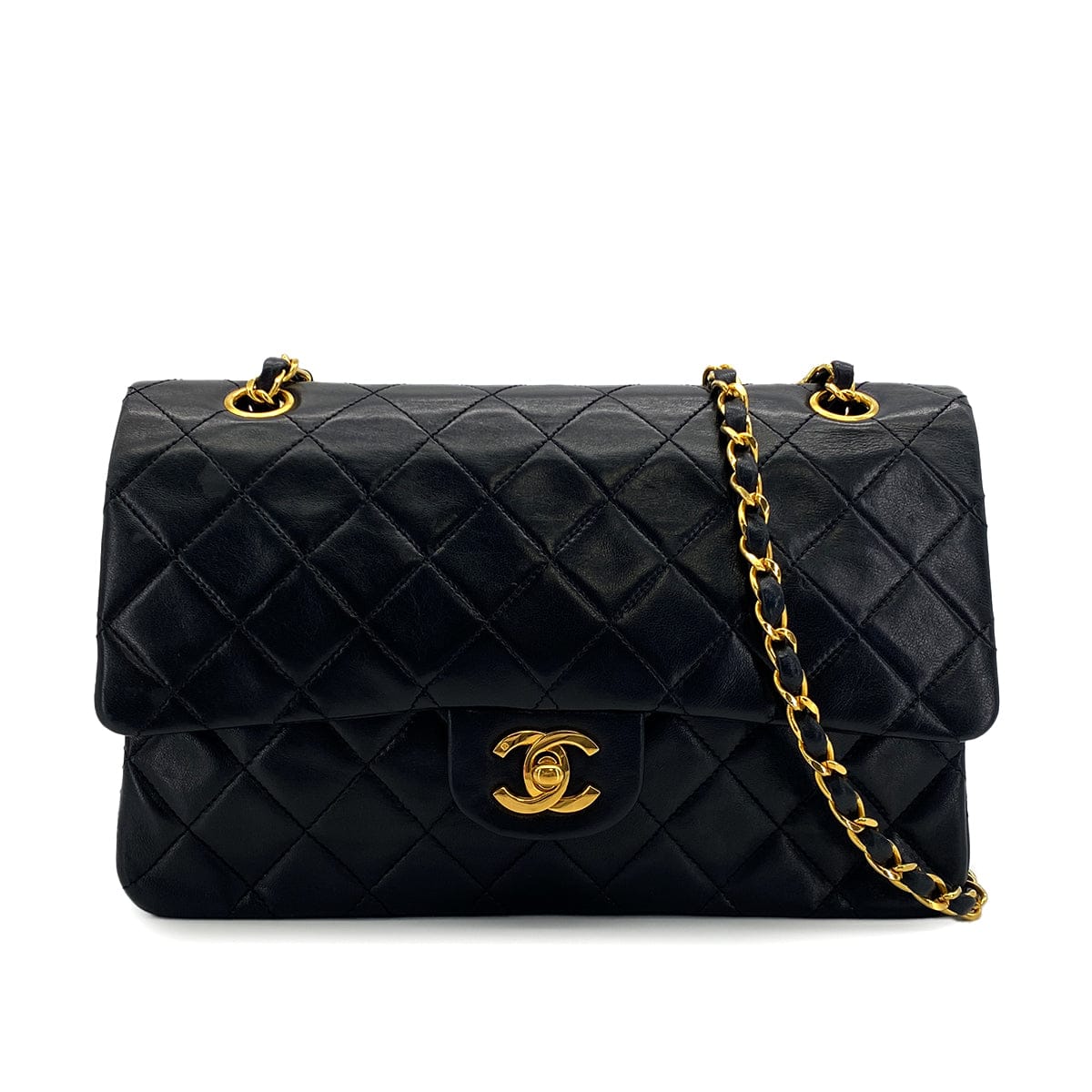 Luxury promise Japan VINTAGE CHANEL CLASSIC FLAP MEDIUM CHAIN SHOULDER BAG BLACK LAMB SKIN GOLD HARDWARE 90324800