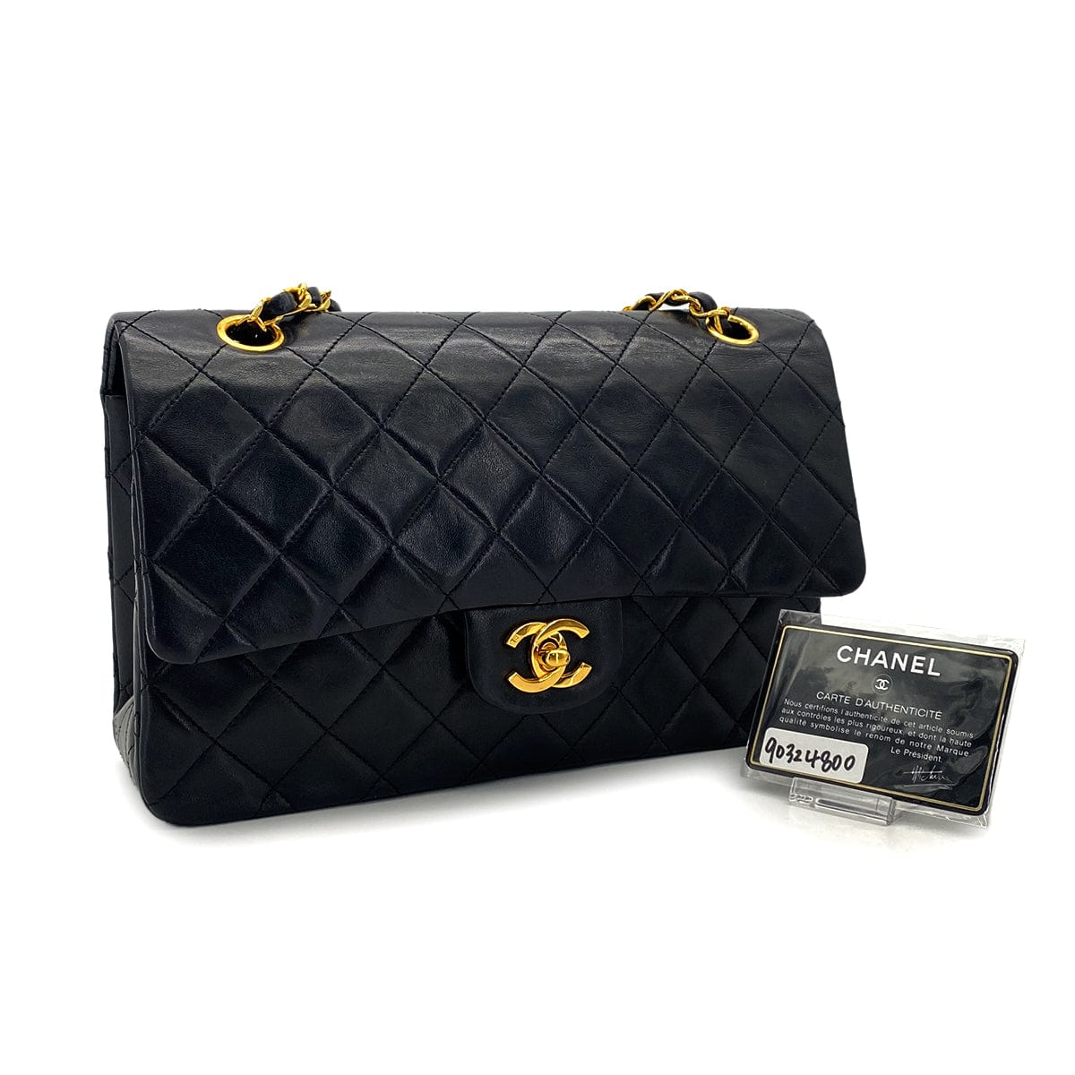 Luxury promise Japan VINTAGE CHANEL CLASSIC FLAP MEDIUM CHAIN SHOULDER BAG BLACK LAMB SKIN GOLD HARDWARE 90324800