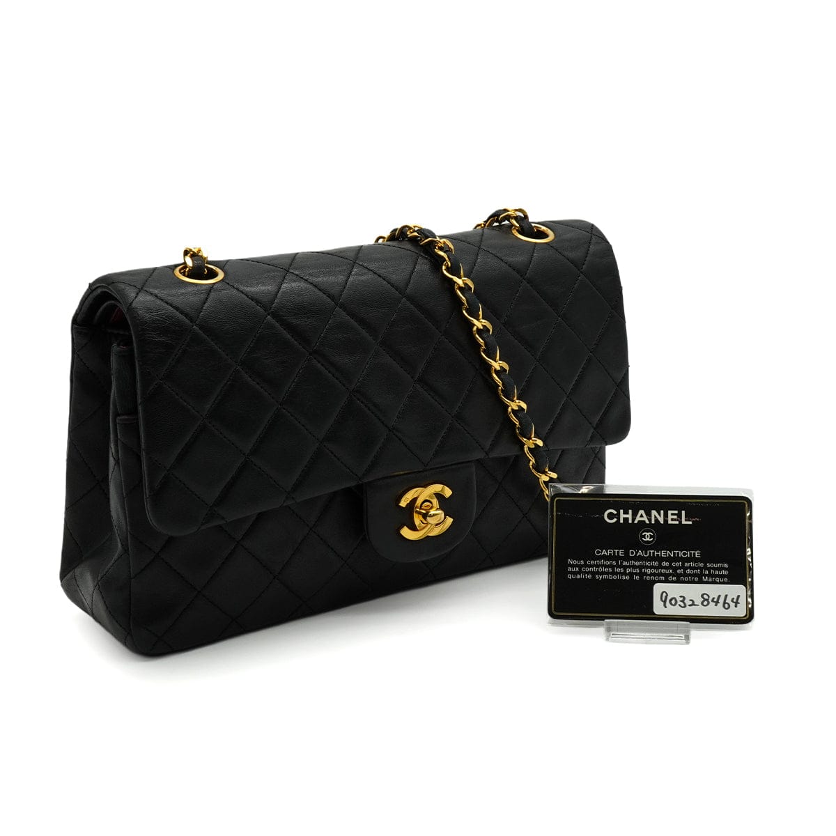 Luxury Promise Japan VINTAGE CHANEL CLASSIC FLAP MEDIUM CHAIN SHOULDER BAG BLACK LAMB SKIN GOLD HARDWARE 90328464