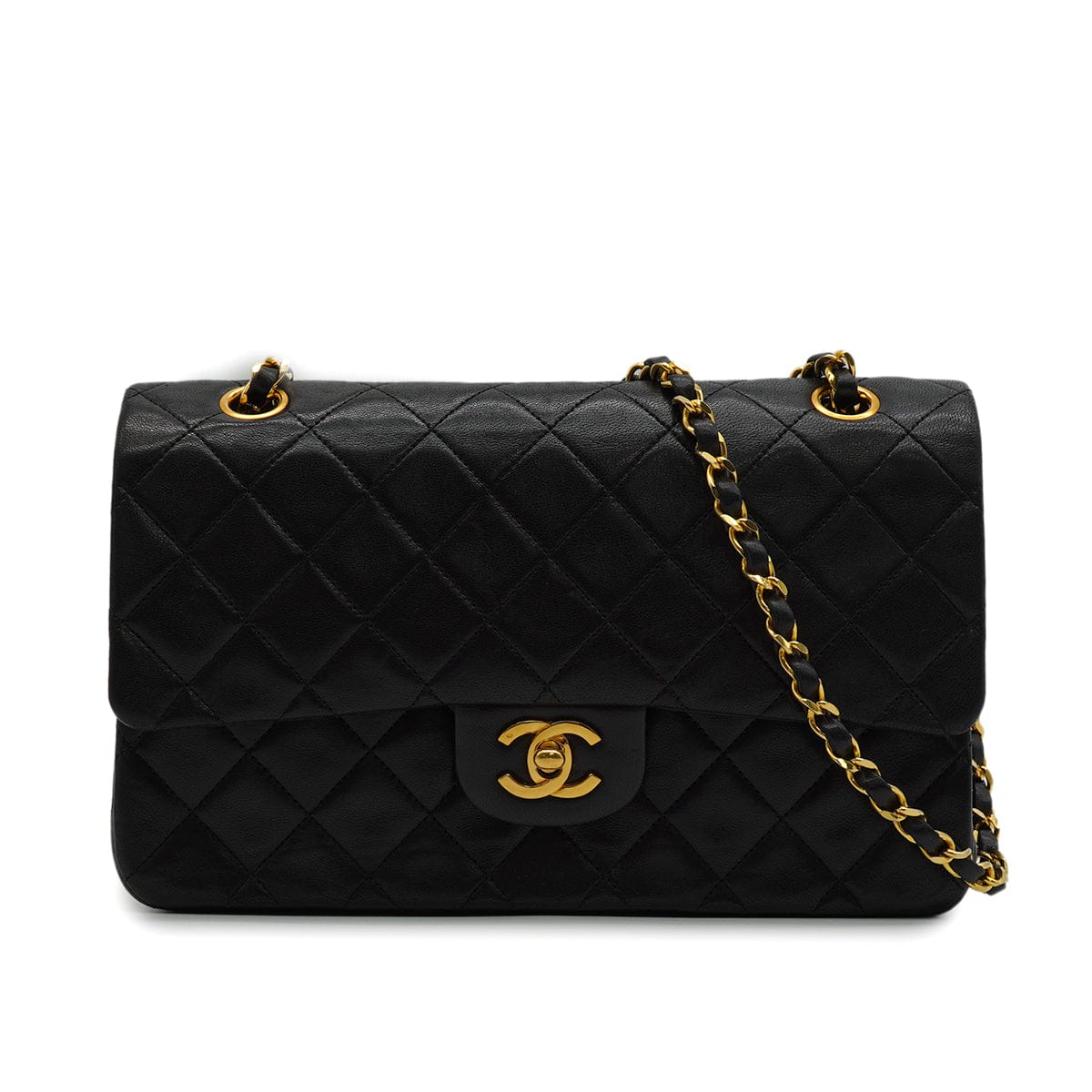 Luxury Promise Japan VINTAGE CHANEL CLASSIC FLAP MEDIUM CHAIN SHOULDER BAG BLACK LAMB SKIN GOLD HARDWARE 90343408