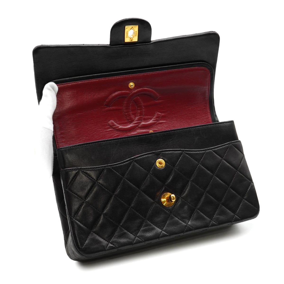 Luxury Promise Japan VINTAGE CHANEL CLASSIC FLAP MEDIUM CHAIN SHOULDER BAG BLACK LAMB SKIN GOLD HARDWARE 90343408