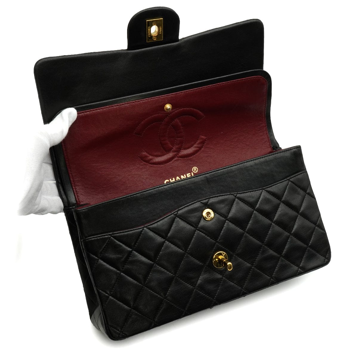 Luxury Promise Japan VINTAGE CHANEL CLASSIC FLAP MEDIUM CHAIN SHOULDER BAG BLACK LAMB SKIN GOLD HARDWARE 90343612