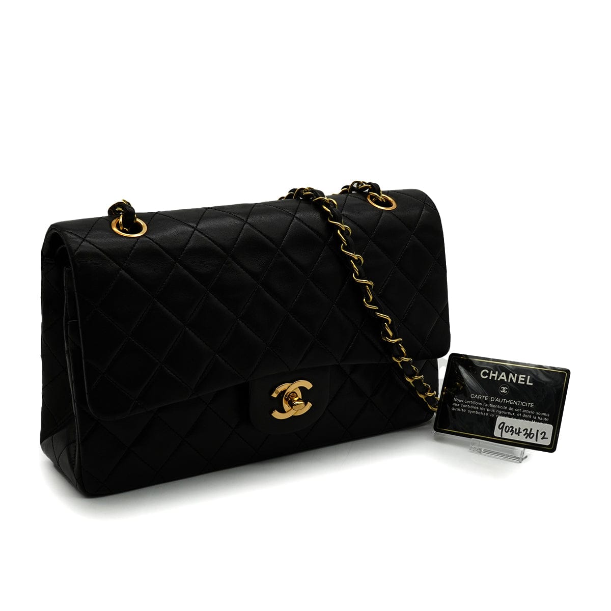 Luxury Promise Japan VINTAGE CHANEL CLASSIC FLAP MEDIUM CHAIN SHOULDER BAG BLACK LAMB SKIN GOLD HARDWARE 90343612