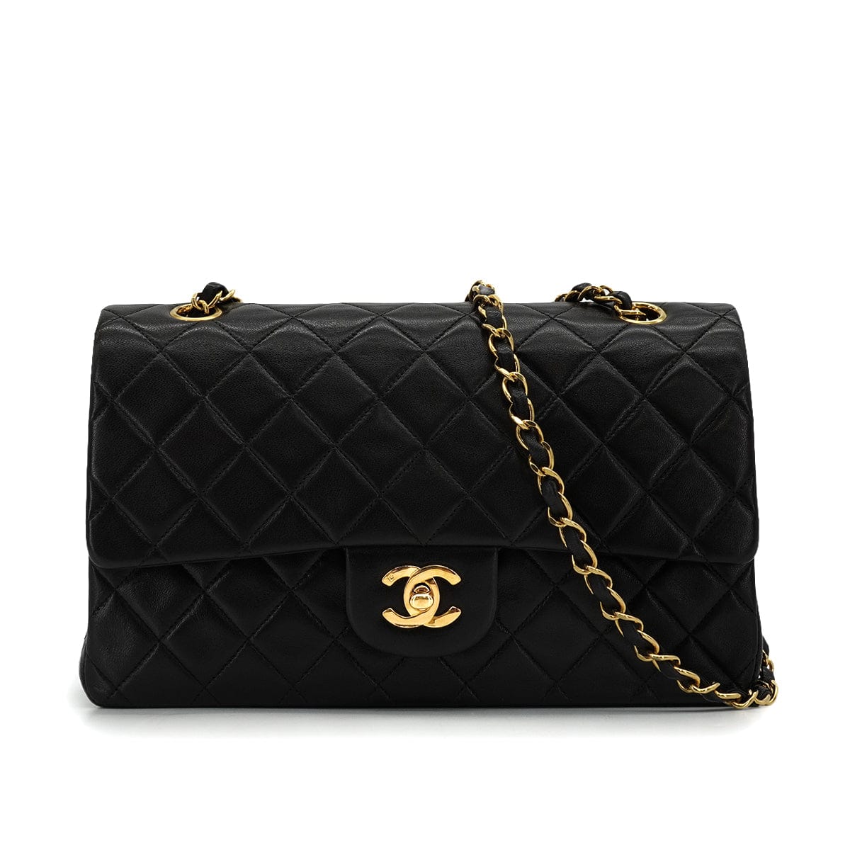 Luxury Promise Japan VINTAGE CHANEL CLASSIC FLAP MEDIUM CHAIN SHOULDER BAG BLACK LAMB SKIN GOLD HARDWARE 90343945