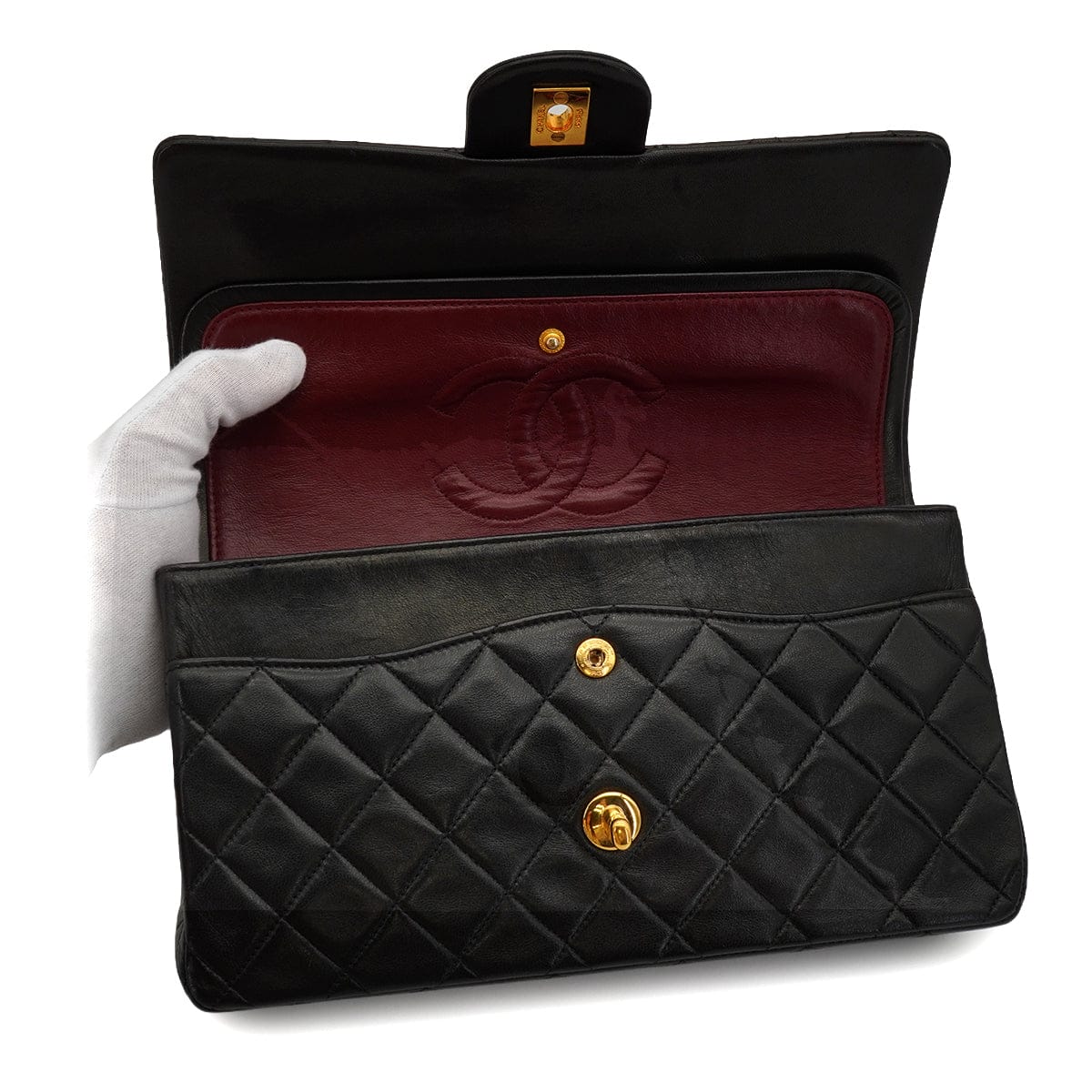 Luxury Promise Japan VINTAGE CHANEL CLASSIC FLAP MEDIUM CHAIN SHOULDER BAG BLACK LAMB SKIN GOLD HARDWARE 90343945
