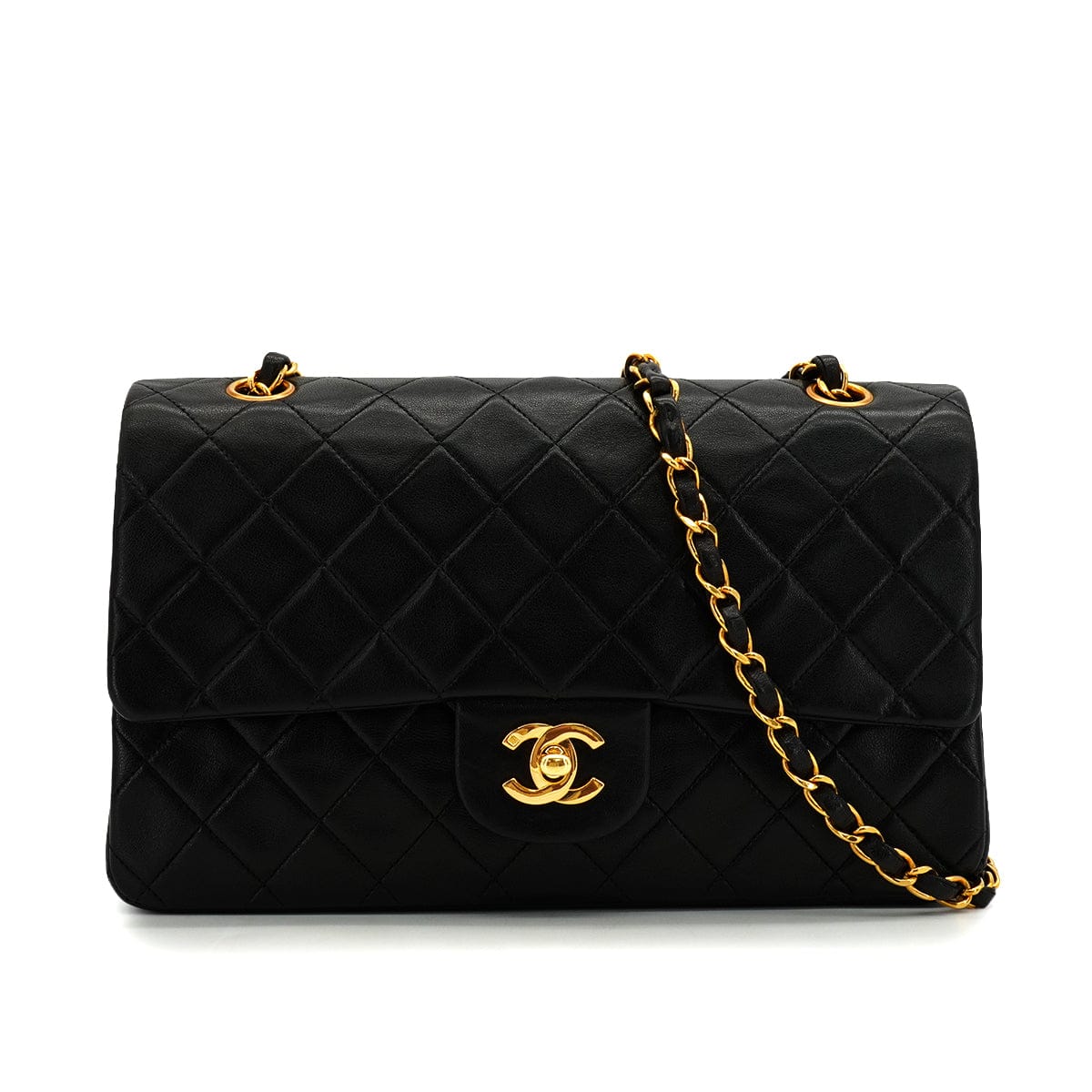 Luxury Promise Japan VINTAGE CHANEL CLASSIC FLAP MEDIUM CHAIN SHOULDER BAG BLACK LAMB SKIN GOLD HARDWARE 90343946