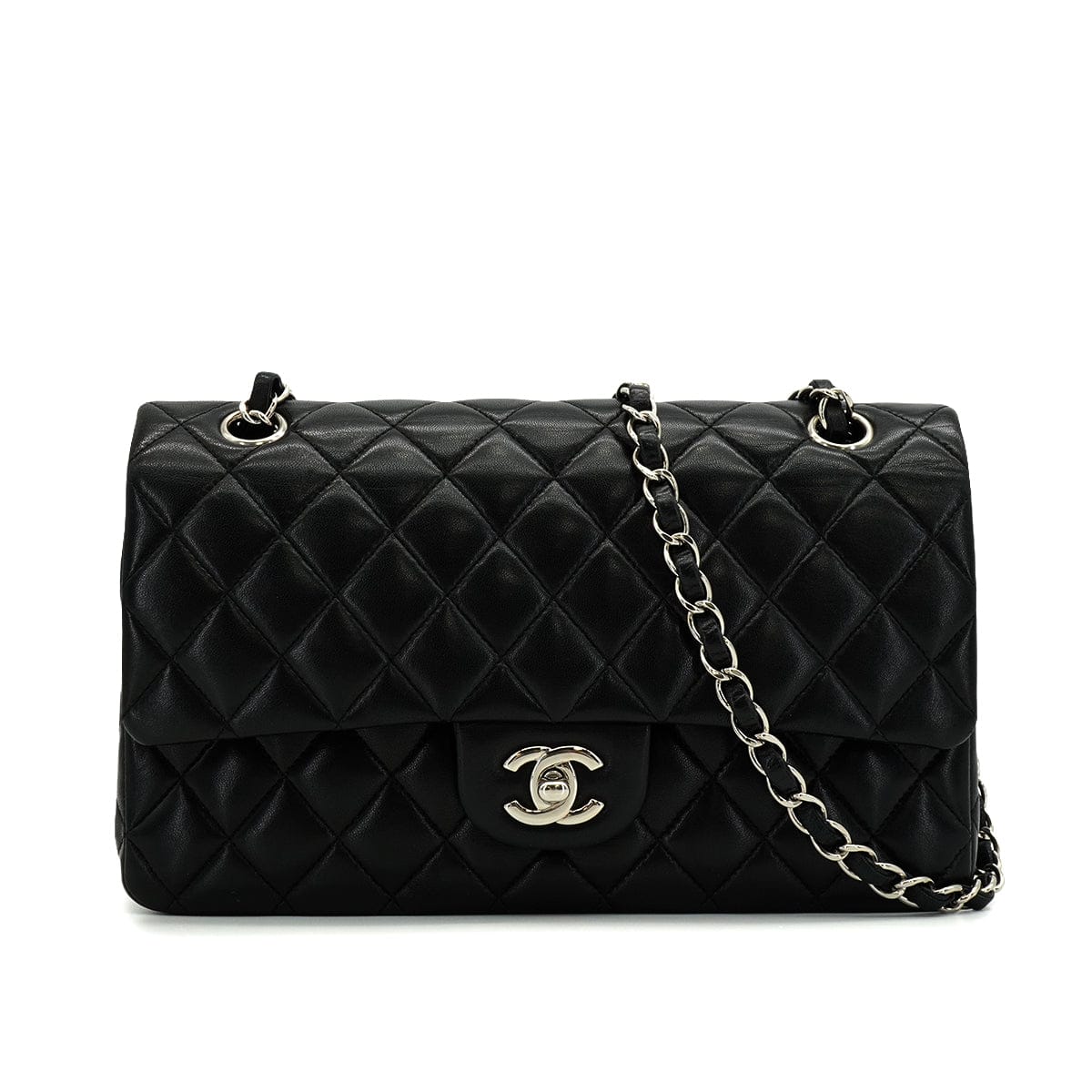 Luxury Promise Japan VINTAGE CHANEL CLASSIC FLAP MEDIUM CHAIN SHOULDER BAG BLACK LAMB SKIN SILVER HARDWARE 90344389