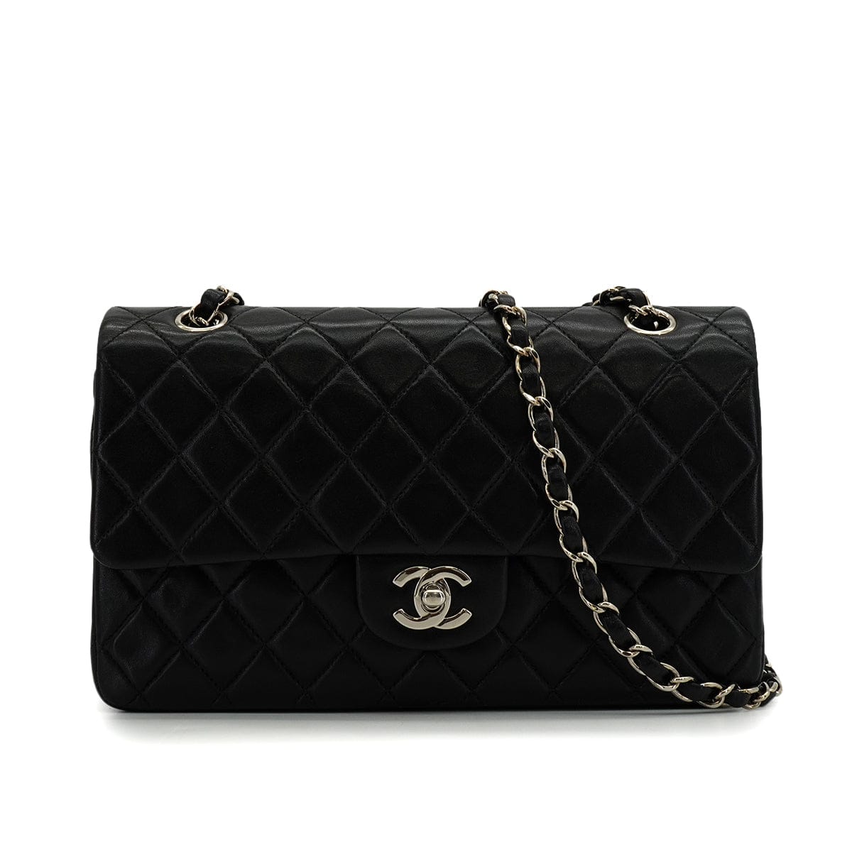 Luxury Promise Japan VINTAGE CHANEL CLASSIC FLAP MEDIUM CHAIN SHOULDER BAG BLACK LAMB SKIN SILVER HARDWARE 90344446