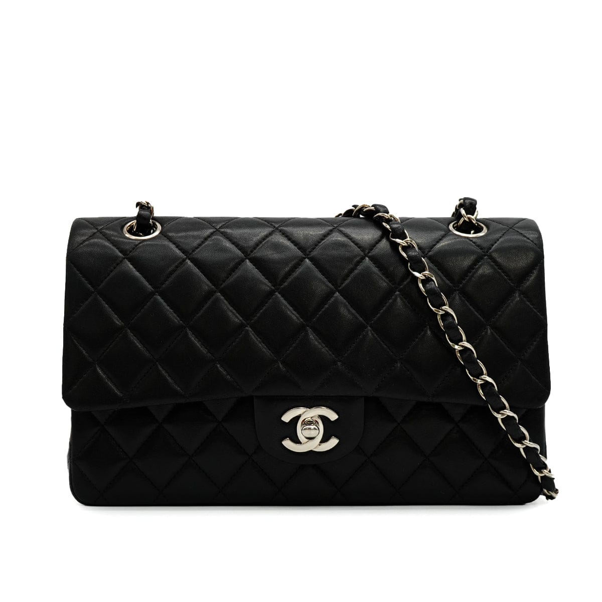 Luxury Promise Japan VINTAGE CHANEL CLASSIC FLAP MEDIUM CHAIN SHOULDER BAG BLACK LAMB SKIN SILVER HARDWARE 90345067