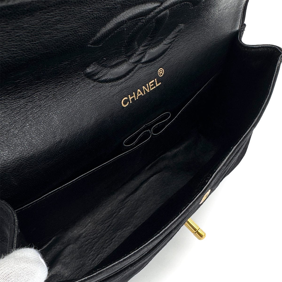 Luxury Promise Japan VINTAGE CHANEL CLASSIC FLAP MEDIUM CHAIN SHOULDER BAG BLACK SUEDE GOLD HARDWARE 90321627