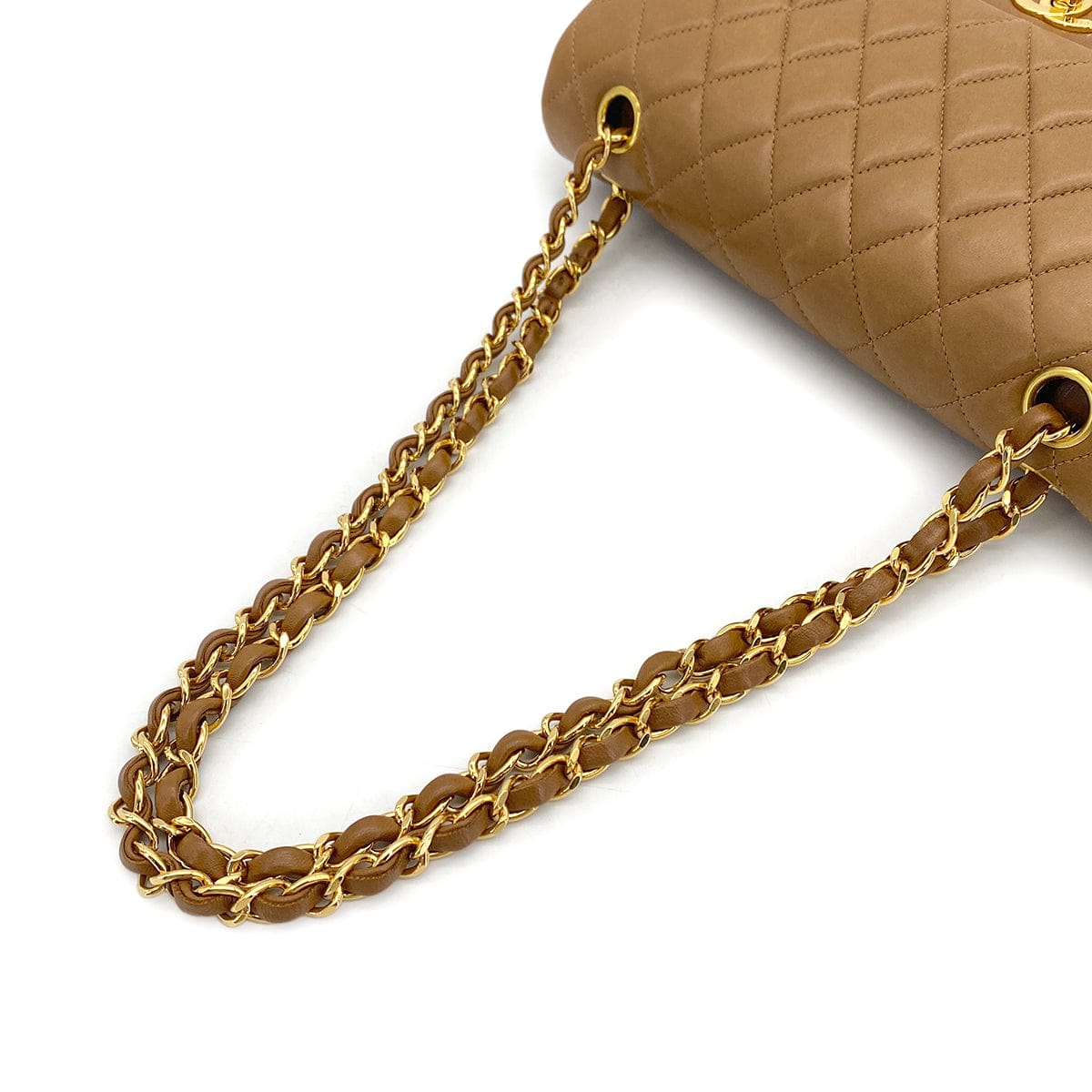 Luxury Promise Japan VINTAGE CHANEL CLASSIC FLAP MEDIUM CHAIN SHOULDER BAG BROWN LAMB SKIN GOLD HARDWARE 90324816