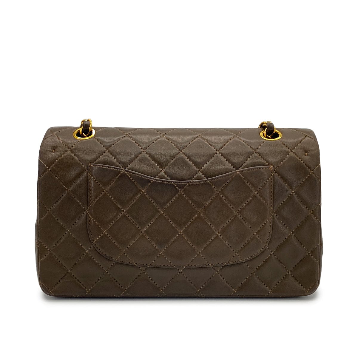 Luxury Promise Japan VINTAGE CHANEL CLASSIC FLAP MEDIUM CHAIN SHOULDER BAG KHAKI LAMB SKIN GOLD HARDWARE 90317177