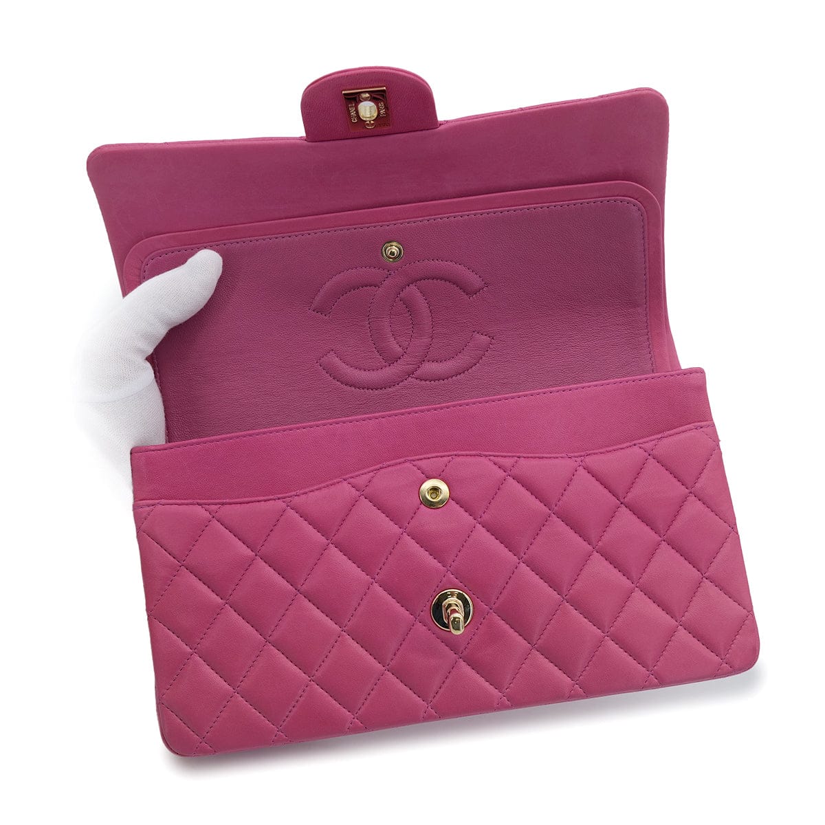 Luxury Promise Japan VINTAGE CHANEL CLASSIC FLAP MEDIUM CHAIN SHOULDER BAG PINK LAMB SKIN GOLD HARDWARE 90321630