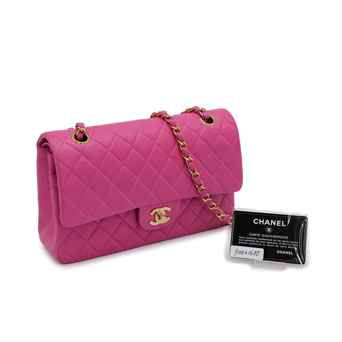 Luxury Promise Japan VINTAGE CHANEL CLASSIC FLAP MEDIUM CHAIN SHOULDER BAG PINK LAMB SKIN GOLD HARDWARE 90321630