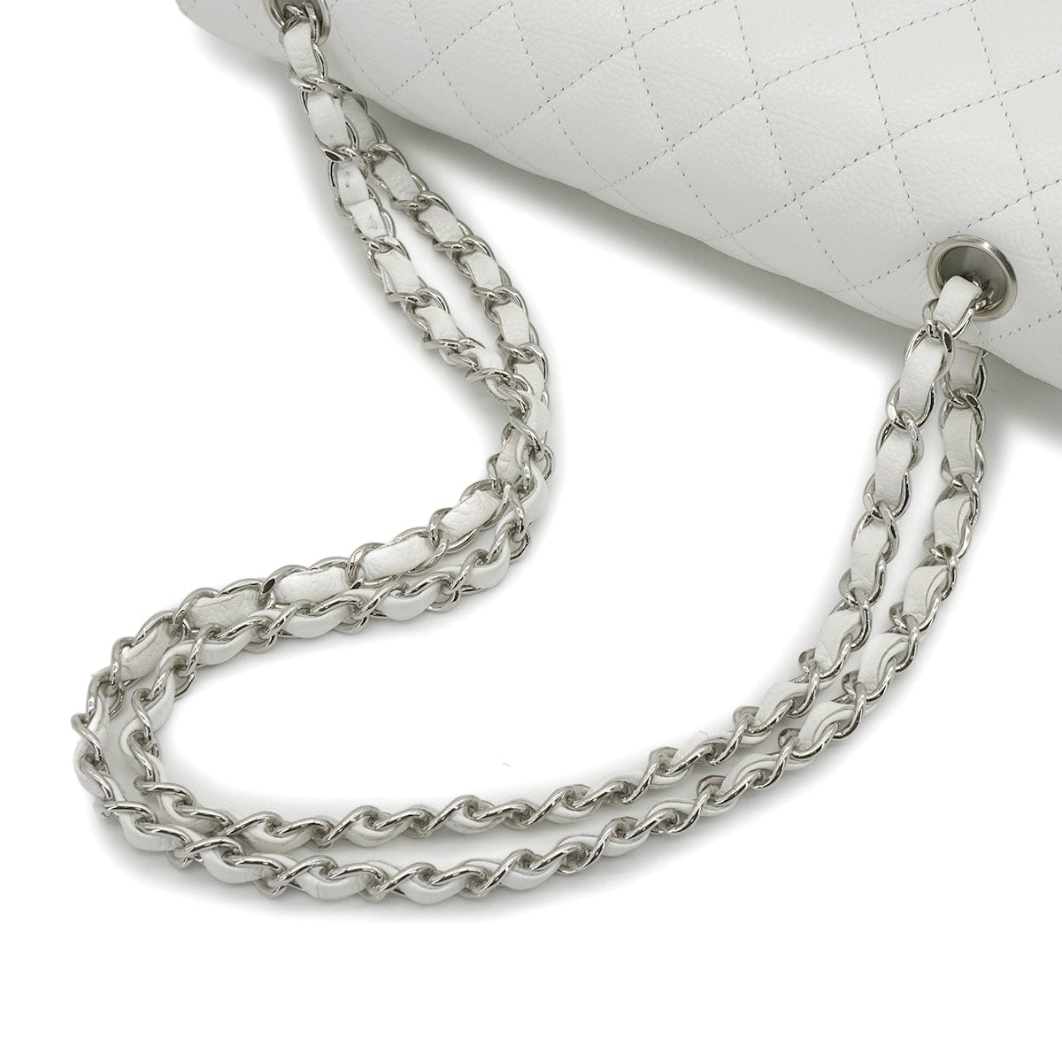 Luxury Promise Japan VINTAGE CHANEL CLASSIC FLAP MEDIUM CHAIN SHOULDER BAG WHITE CAVIR SKIN SILVER HARDWARE 90343863