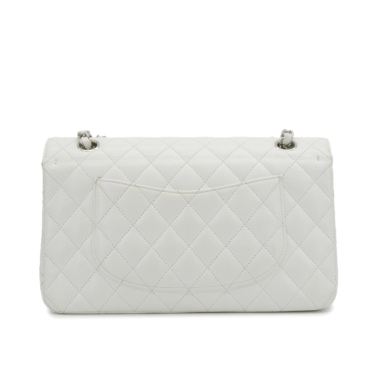 Luxury Promise Japan VINTAGE CHANEL CLASSIC FLAP MEDIUM CHAIN SHOULDER BAG WHITE CAVIR SKIN SILVER HARDWARE 90343863