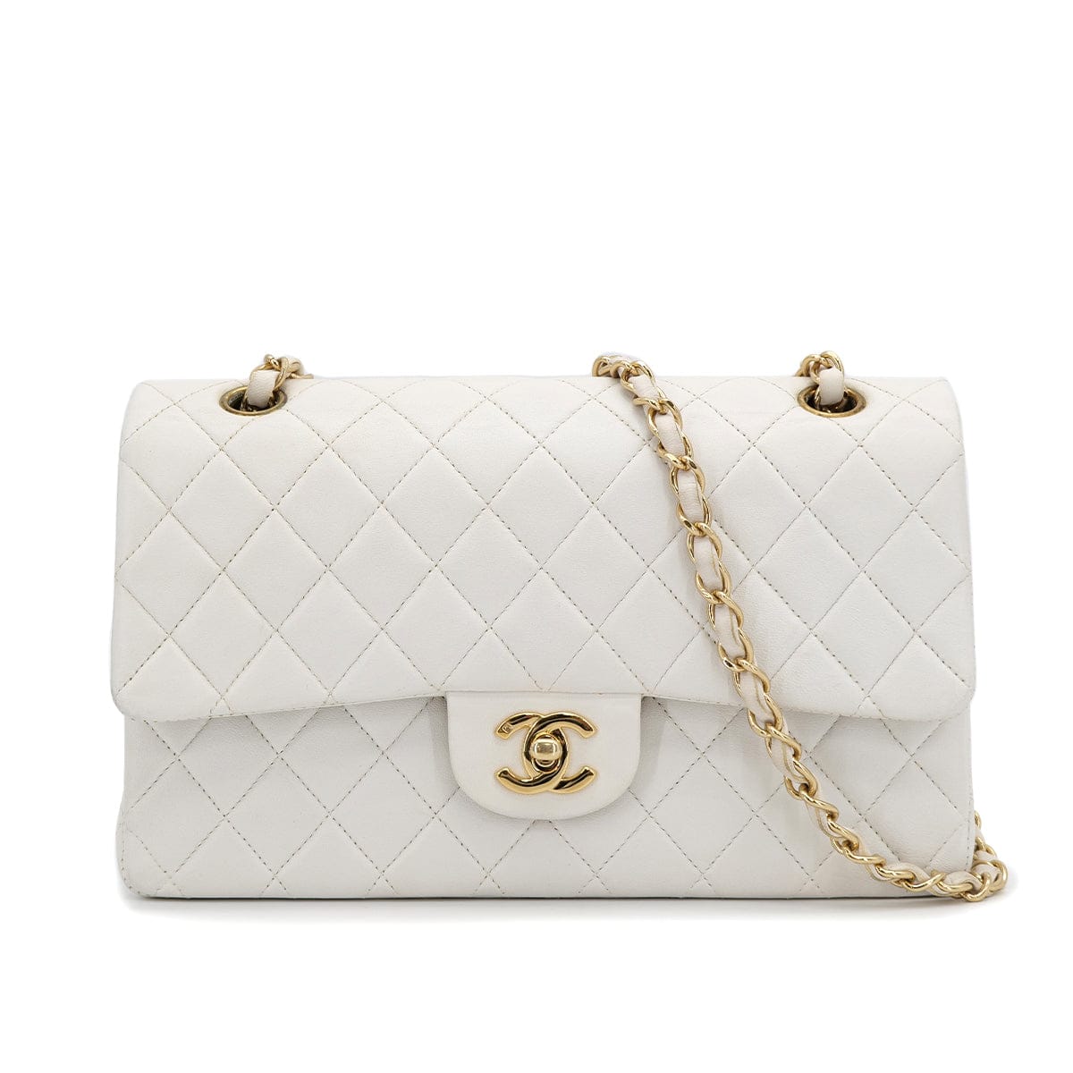 Luxury Promise Japan VINTAGE CHANEL CLASSIC FLAP MEDIUM CHAIN SHOULDER BAG WHITE LAMB SKIN GOLD HARDWARE 90318633