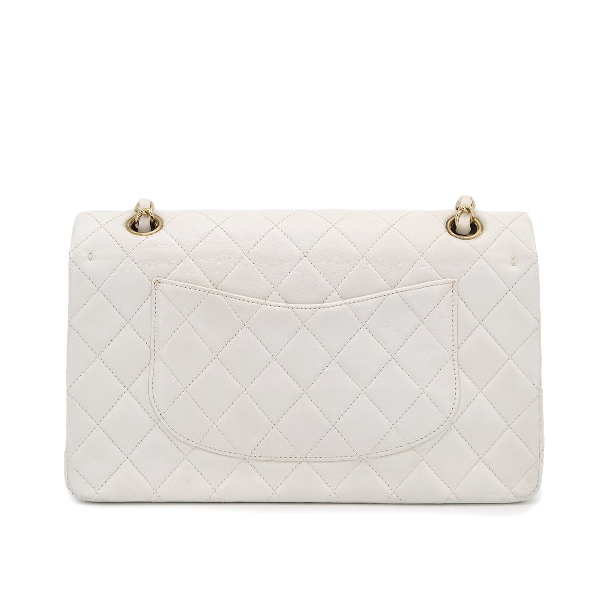 Luxury Promise Japan VINTAGE CHANEL CLASSIC FLAP MEDIUM CHAIN SHOULDER BAG WHITE LAMB SKIN GOLD HARDWARE 90318633