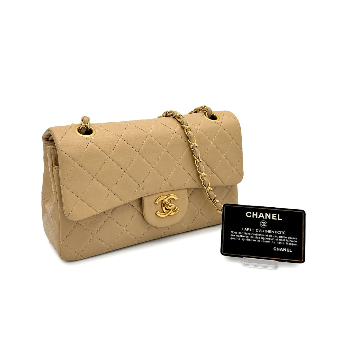 Luxury Promise Japan VINTAGE CHANEL CLASSIC FLAP SMALL CHAIN SHOULDER BAG BEIGE LAMB SKIN GOLD HARDWARE 90318627