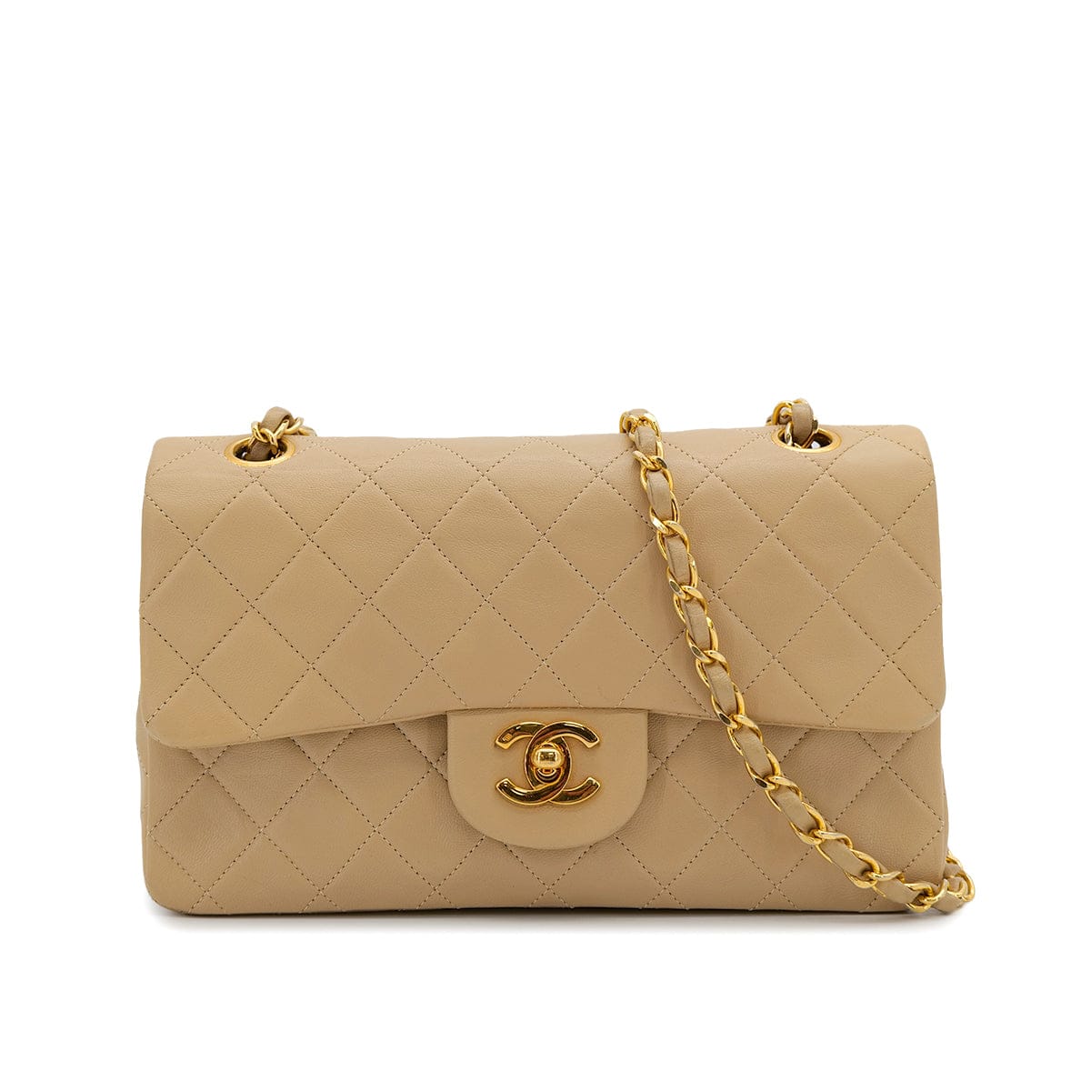 Luxury Promise Japan VINTAGE CHANEL CLASSIC FLAP SMALL CHAIN SHOULDER BAG BEIGE LAMB SKIN GOLD HARDWARE 90318627