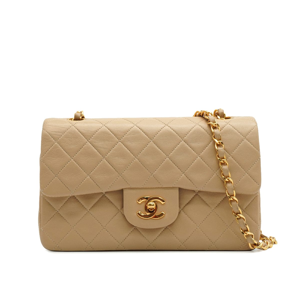 Luxury Promise Japan VINTAGE CHANEL CLASSIC FLAP SMALL CHAIN SHOULDER BAG BEIGE LAMB SKIN GOLD HARDWARE 90346683