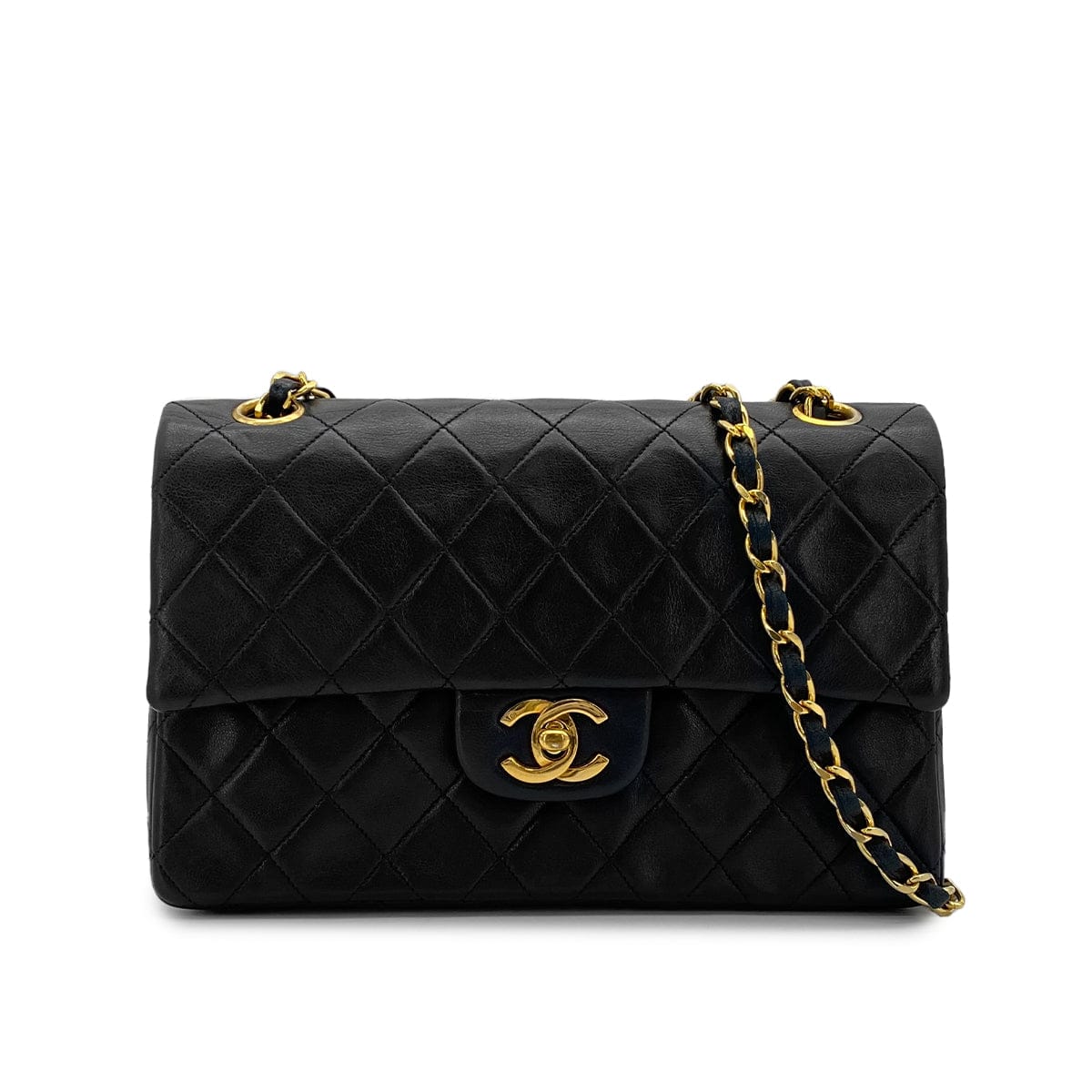 Luxury Promise Japan VINTAGE CHANEL CLASSIC FLAP SMALL CHAIN SHOULDER BAG BLACK LAMB SKIN GOLD HARDWARE 90315012