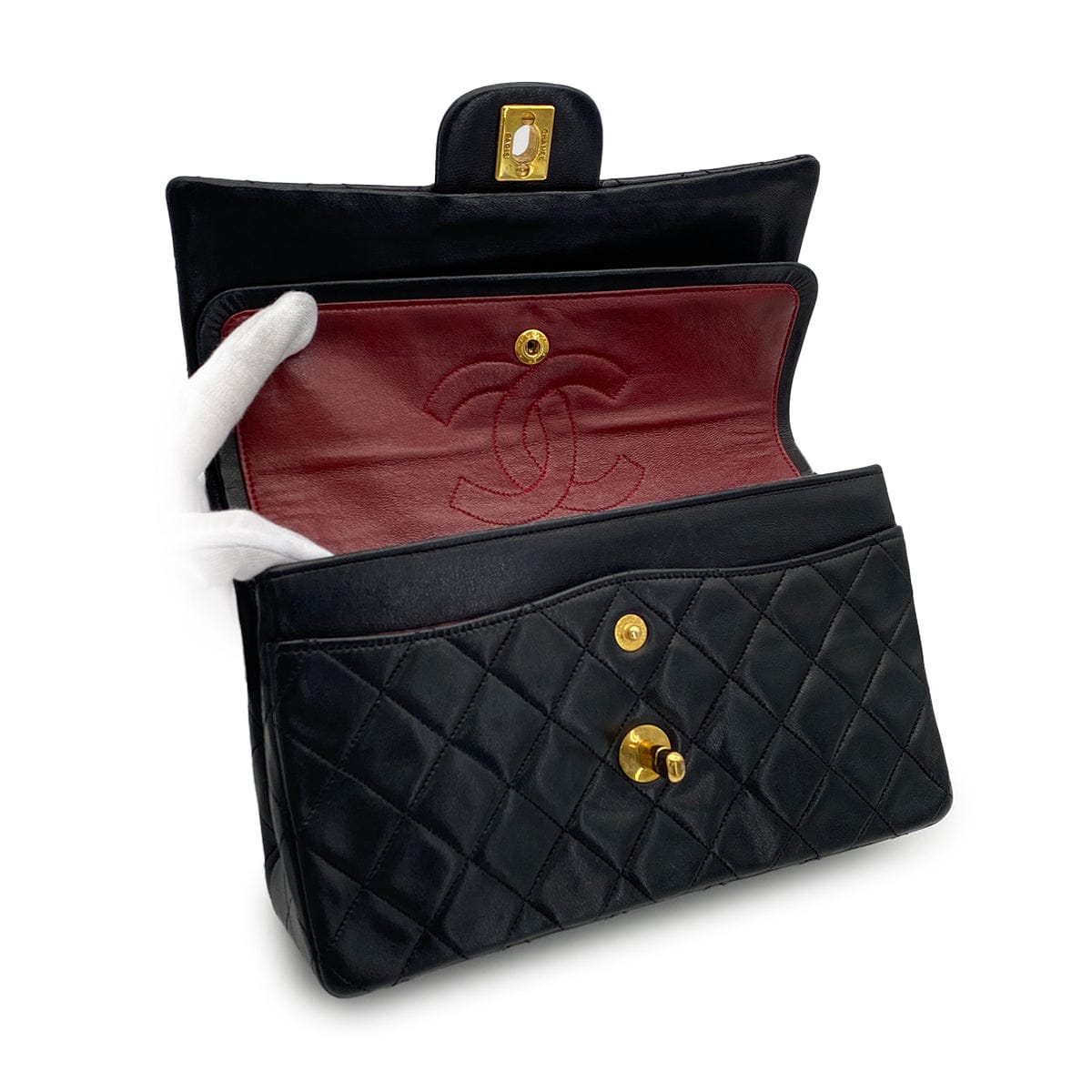 Luxury Promise Japan VINTAGE CHANEL CLASSIC FLAP SMALL CHAIN SHOULDER BAG BLACK LAMB SKIN GOLD HARDWARE 90315012