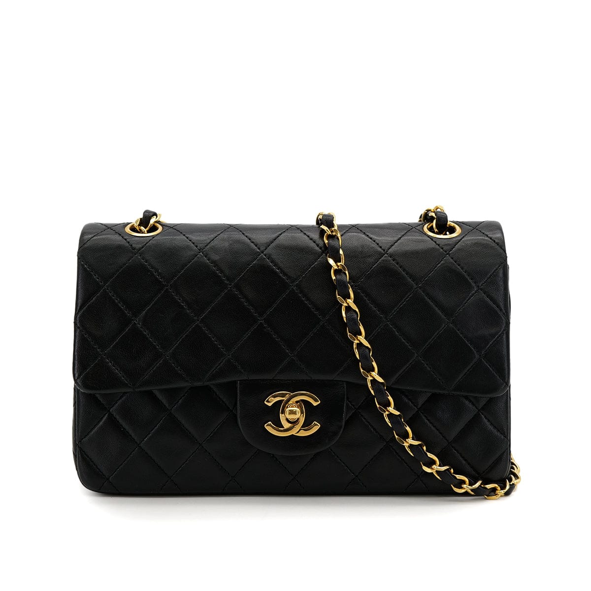 Luxury Promise Japan VINTAGE CHANEL CLASSIC FLAP SMALL CHAIN SHOULDER BAG BLACK LAMB SKIN GOLD HARDWARE 90317917