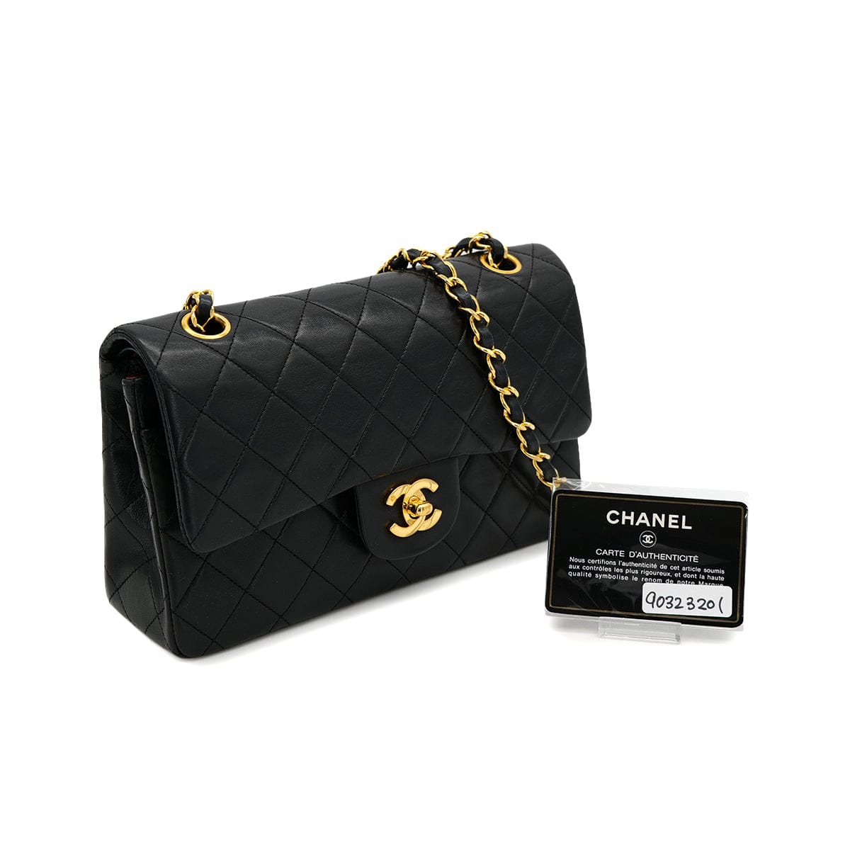 Luxury Promise Japan VINTAGE CHANEL CLASSIC FLAP SMALL CHAIN SHOULDER BAG BLACK LAMB SKIN GOLD HARDWARE 90323201
