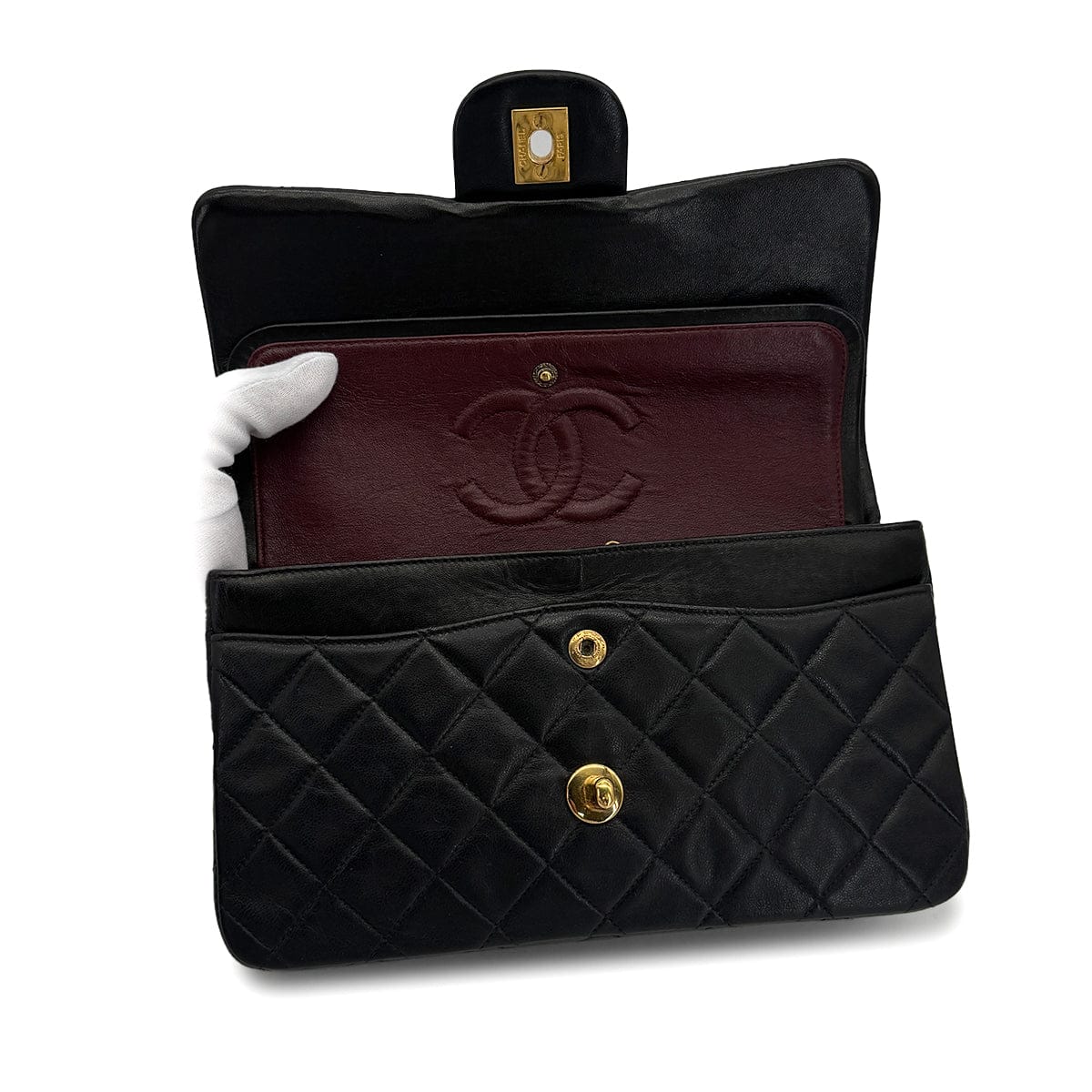 Luxury Promise Japan VINTAGE CHANEL CLASSIC FLAP SMALL CHAIN SHOULDER BAG BLACK LAMB SKIN GOLD HARDWARE 90323457