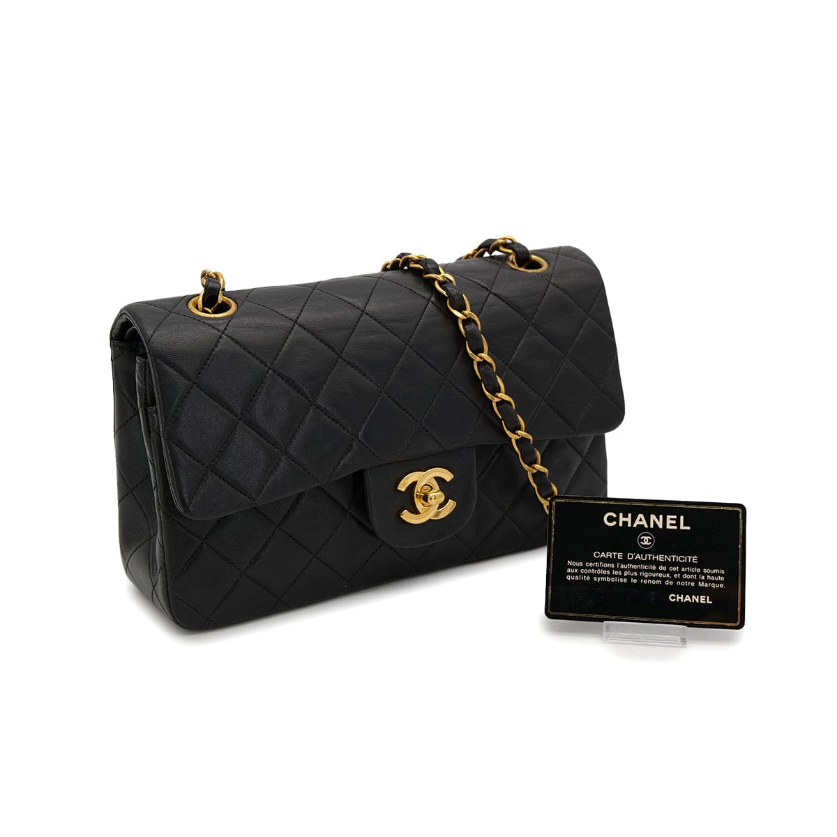 Luxury Promise Japan VINTAGE CHANEL CLASSIC FLAP SMALL CHAIN SHOULDER BAG BLACK LAMB SKIN GOLD HARDWARE 90323457