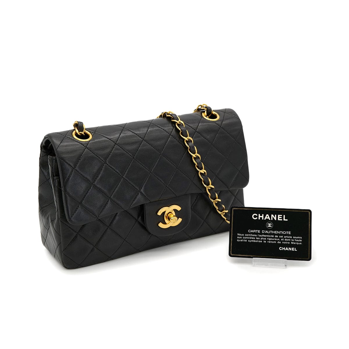 Luxury Promise Japan VINTAGE CHANEL CLASSIC FLAP SMALL CHAIN SHOULDER BAG BLACK LAMB SKIN GOLD HARDWARE 90323479