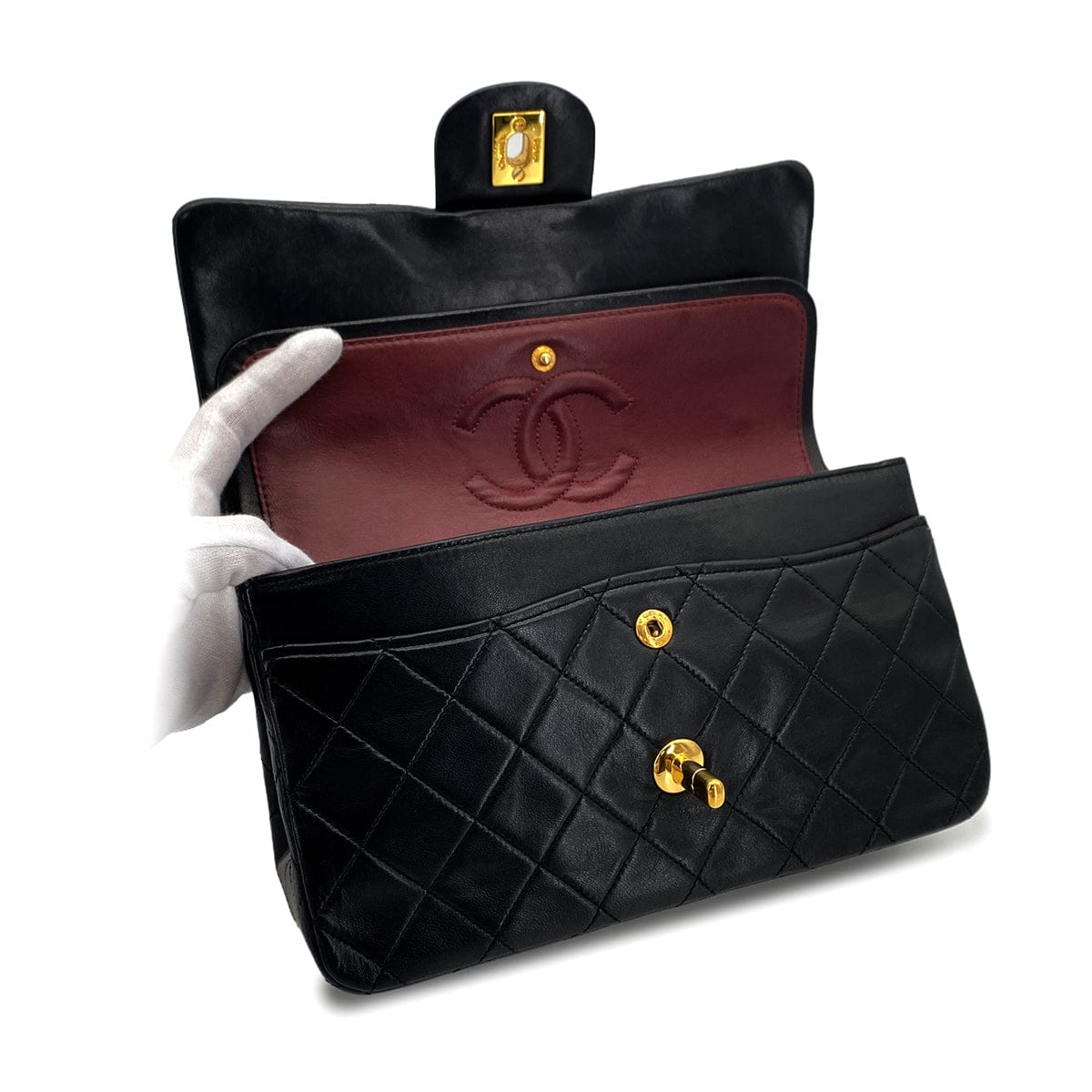 Luxury Promise Japan VINTAGE CHANEL CLASSIC FLAP SMALL CHAIN SHOULDER BAG BLACK LAMB SKIN GOLD HARDWARE 90324281