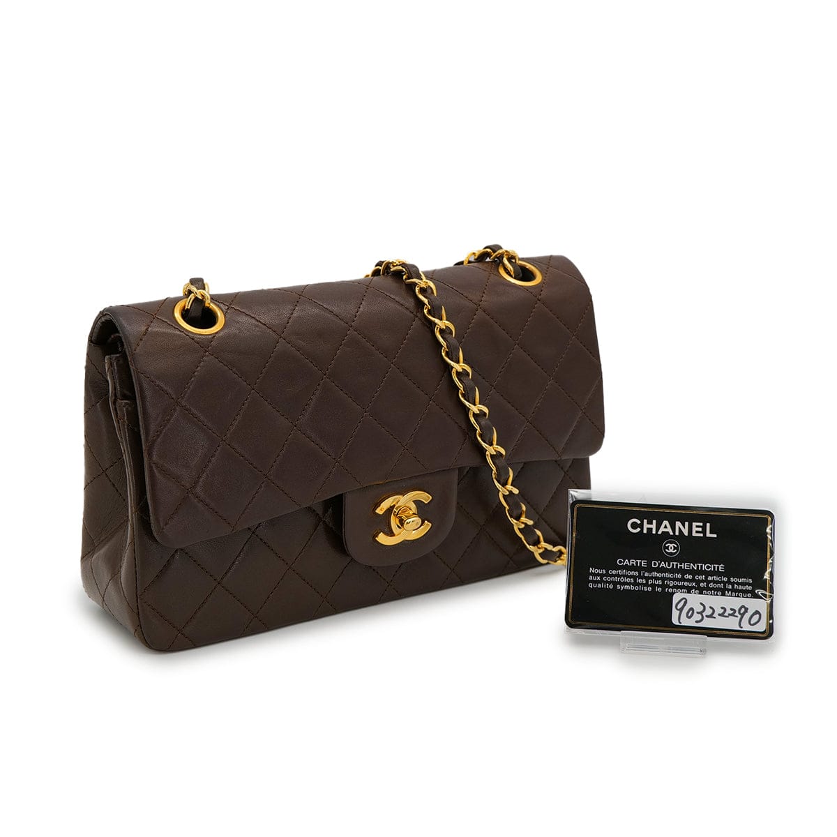 Luxury Promise Japan VINTAGE CHANEL CLASSIC FLAP SMALL CHAIN SHOULDER BAG BROWN LAMB SKIN GOLD HARDWARE 90322290