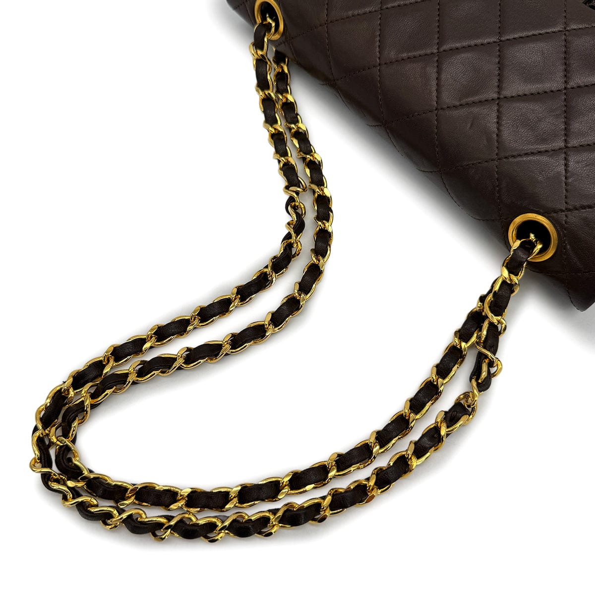 Luxury Promise Japan VINTAGE CHANEL CLASSIC FLAP SMALL CHAIN SHOULDER BAG BROWN LAMB SKIN GOLD HARDWARE 90322290