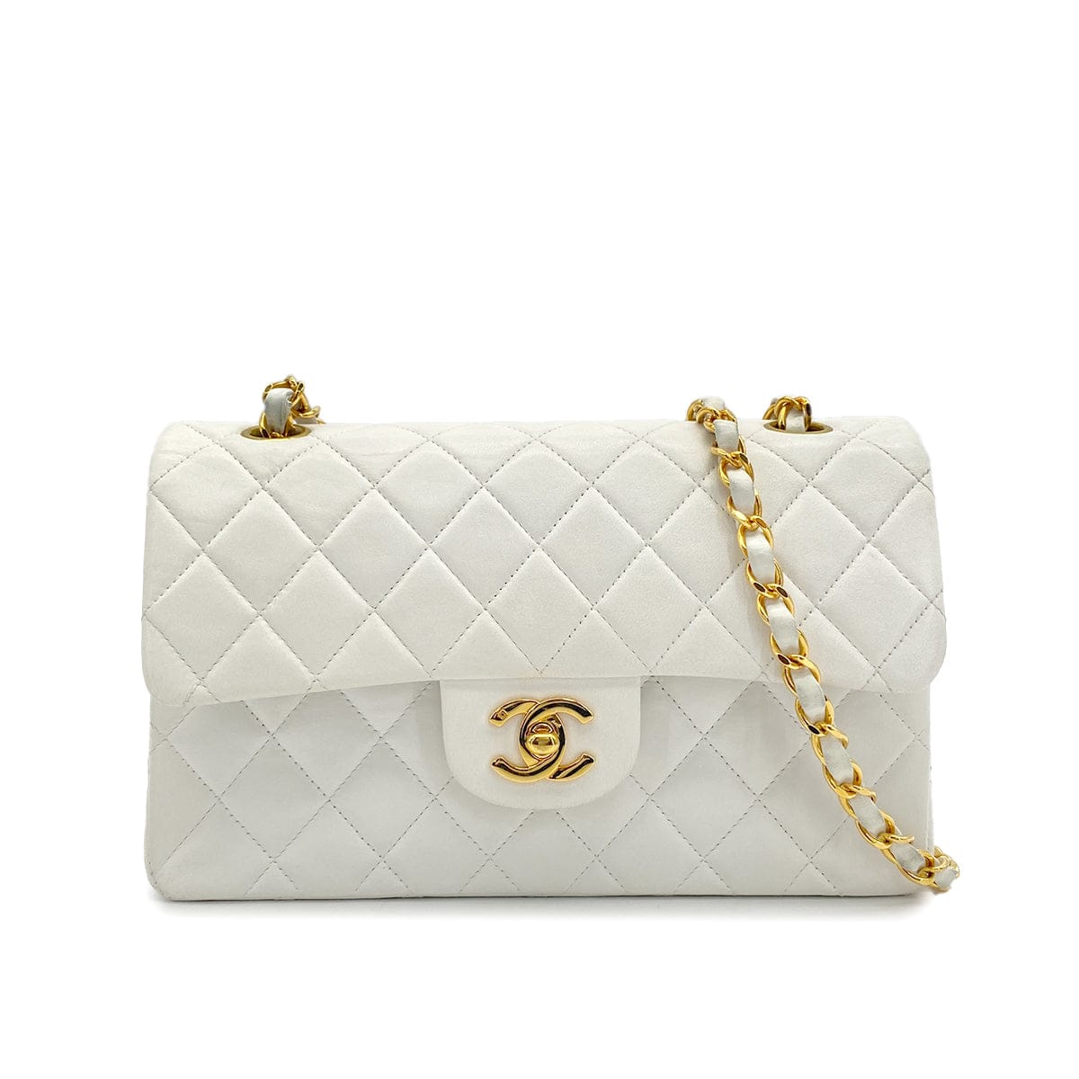 Luxury Promise Japan VINTAGE CHANEL CLASSIC FLAP SMALL CHAIN SHOULDER BAG WHITE LAMB SKIN GOLD HARDWARE 90317866