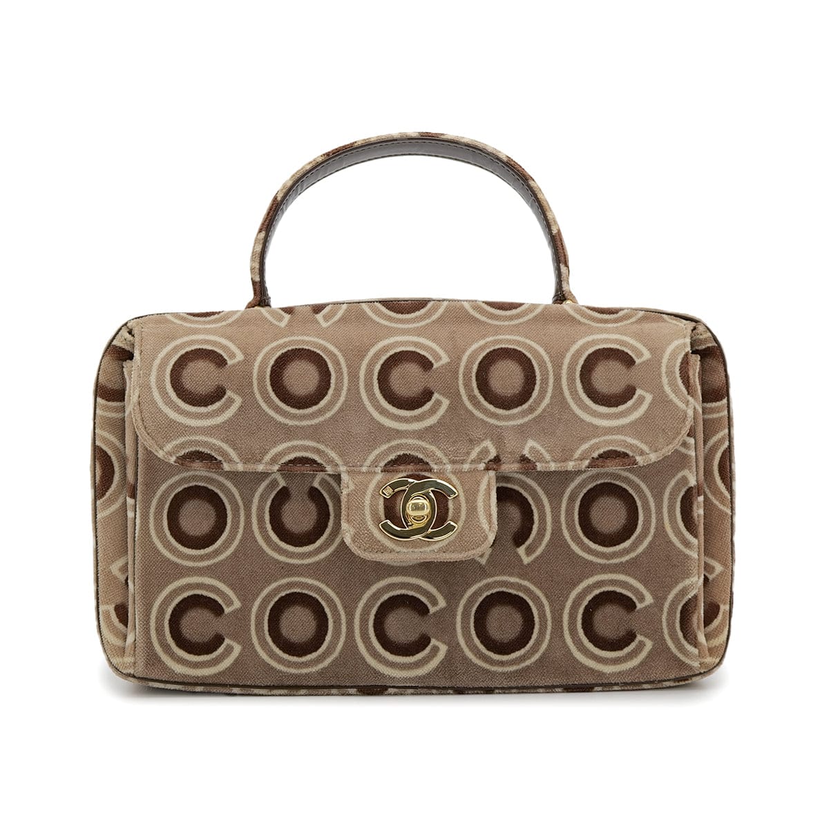 Luxury Promise Japan VINTAGE CHANEL COCO PATTERN HAND BAG BROWN VELOUR GOLD HARDWARE 90315884
