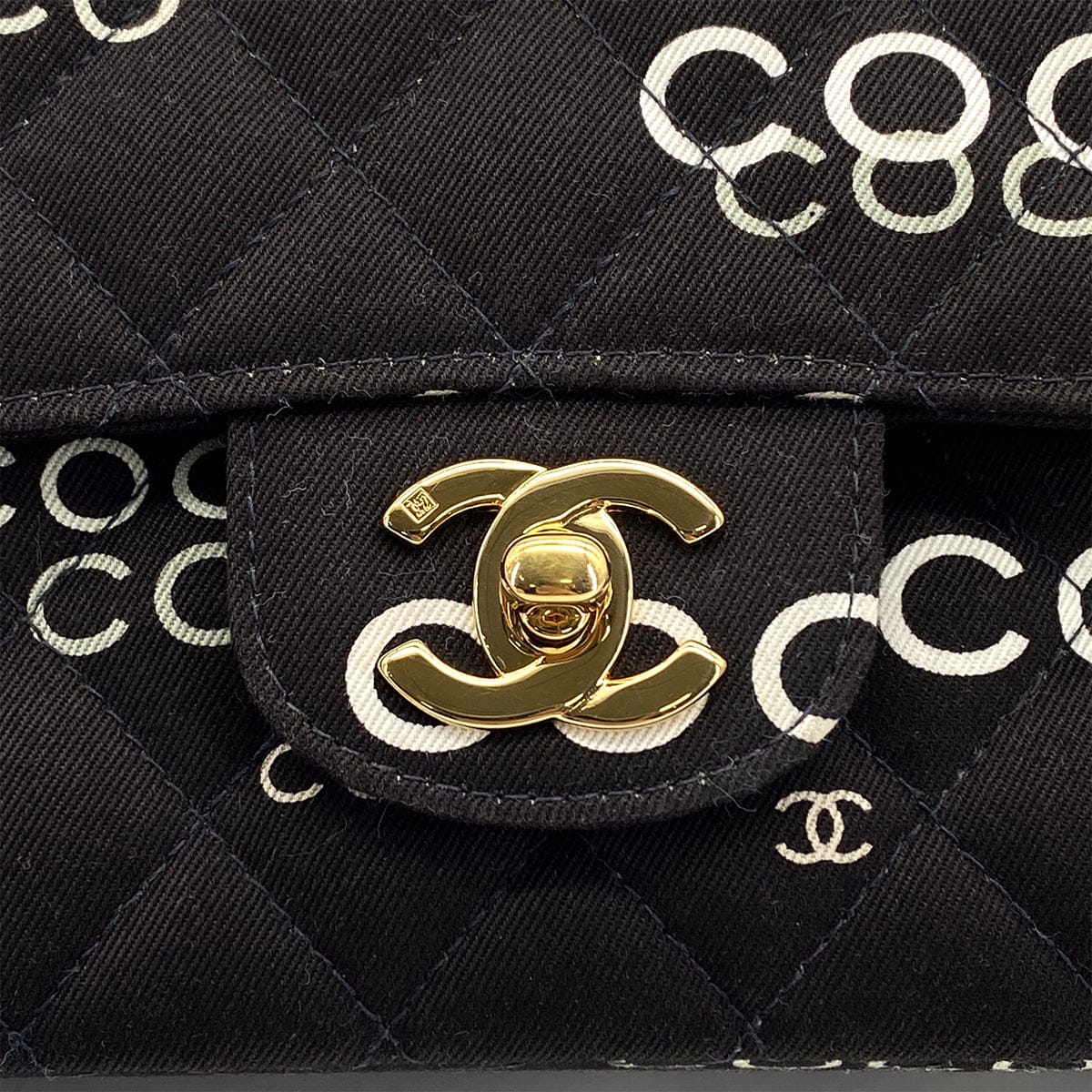 Luxury Promise Japan VINTAGE CHANEL COCO PRINT CHAIN SHOULDER BAG BLACK CANVAS GOLD HARDWARE 90324628