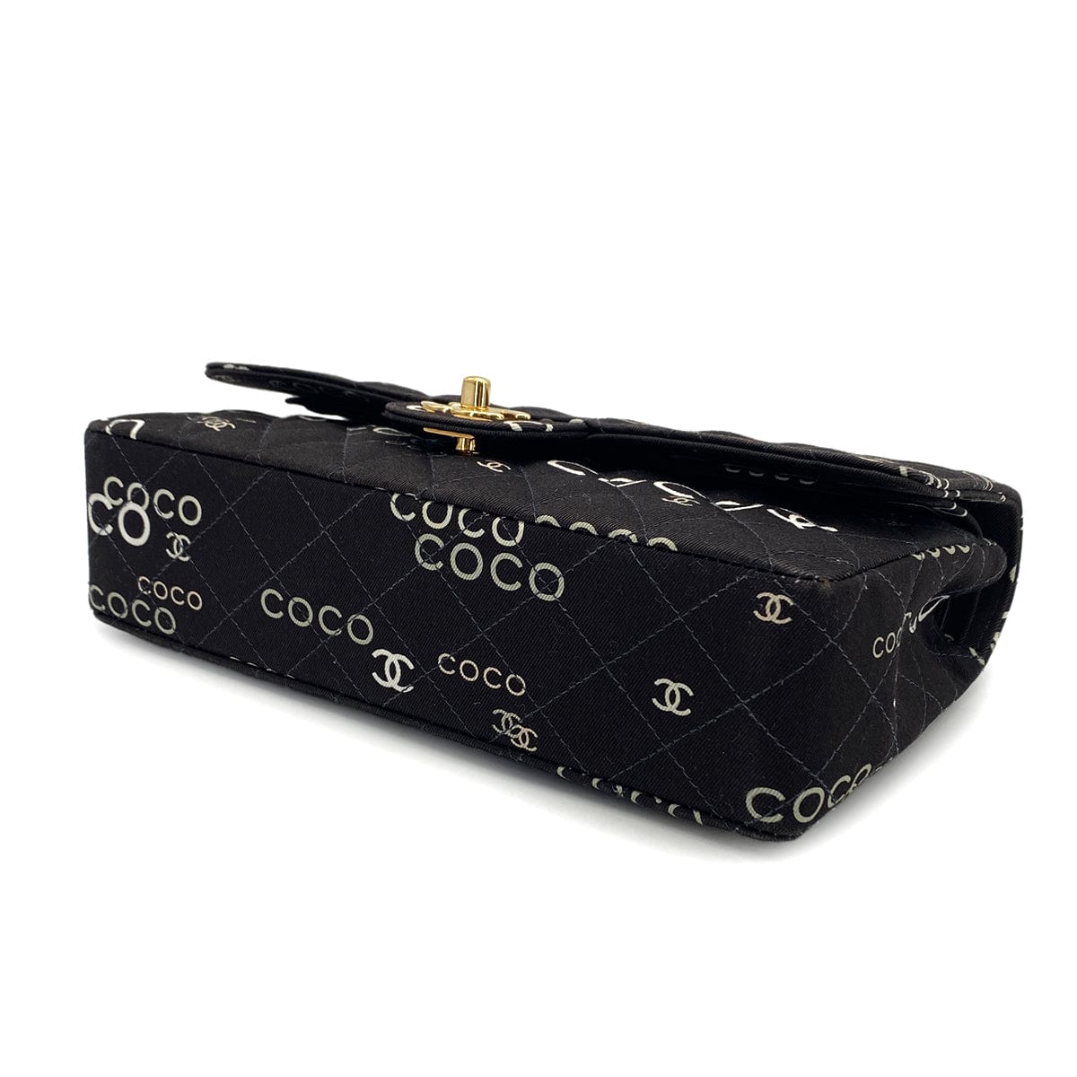Luxury Promise Japan VINTAGE CHANEL COCO PRINT CHAIN SHOULDER BAG BLACK CANVAS GOLD HARDWARE 90324628