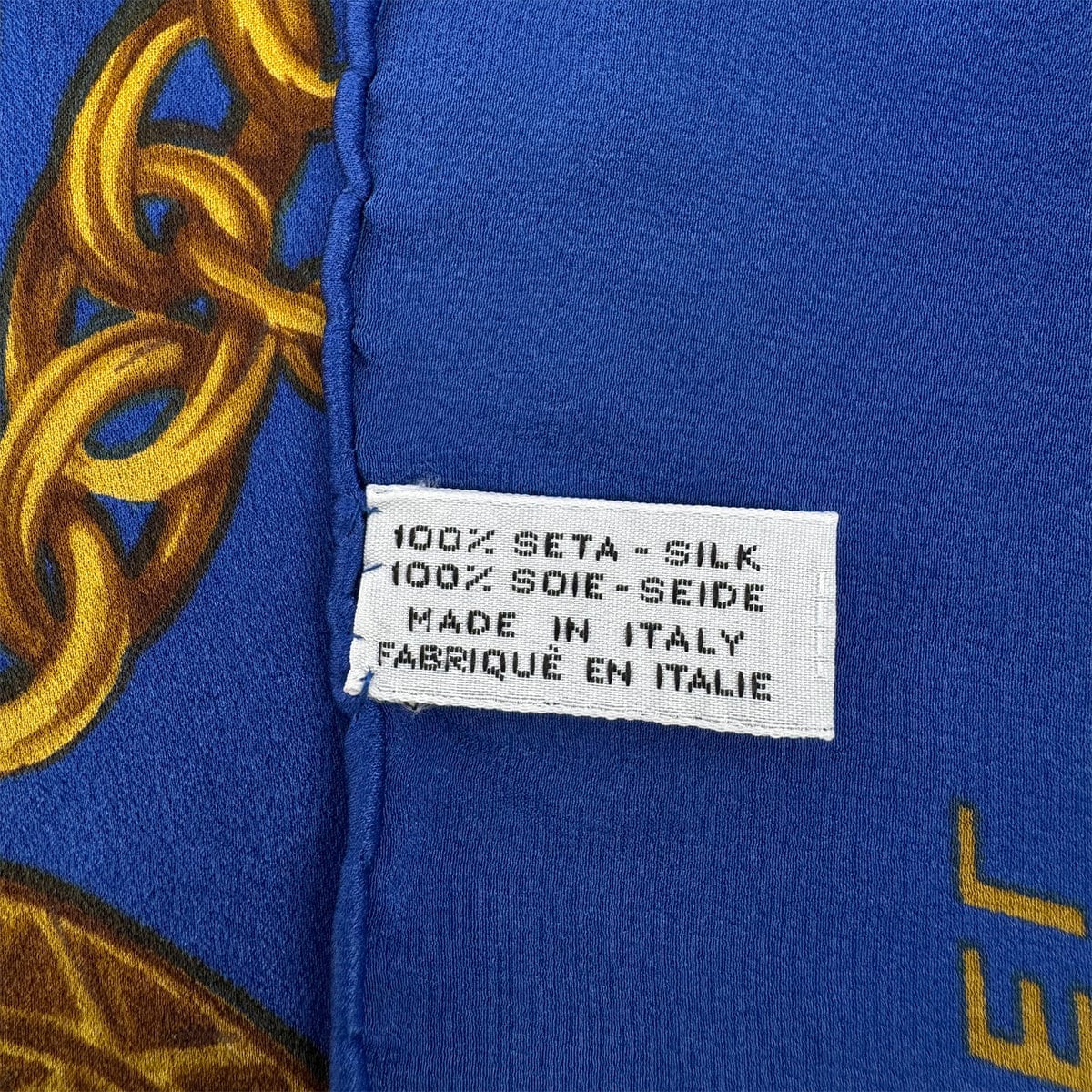 Luxury Promise Japan VINTAGE CHANEL COCOMARK CHAIN PATTERN SCARF BLUE SILK 90324798