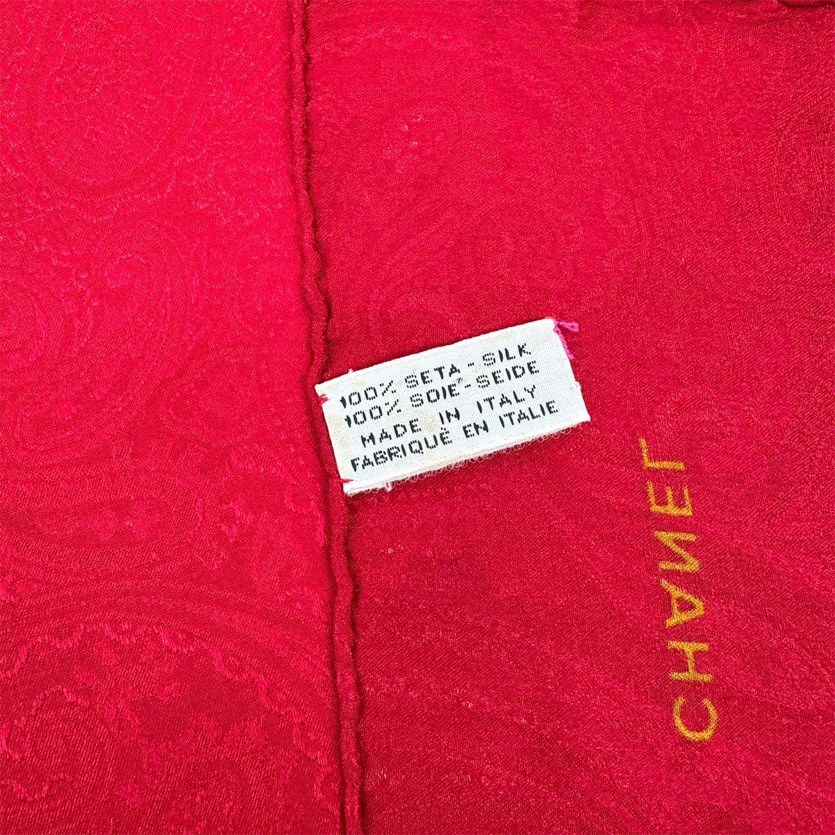 Luxury Promise Japan VINTAGE CHANEL COCOMARK CHAIN PATTERN SCARF RED SILK 90324777