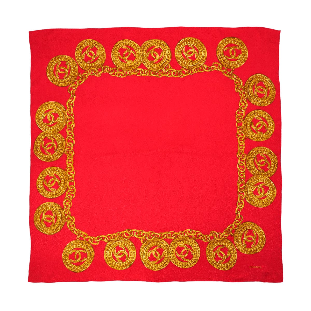 Luxury Promise Japan VINTAGE CHANEL COCOMARK CHAIN PATTERN SCARF RED SILK 90324777