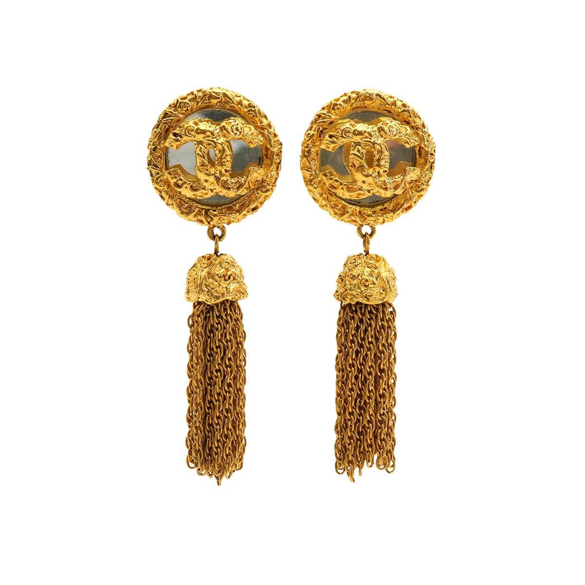 Luxury Promise Japan VINTAGE CHANEL COCOMARK FRINGE EARRINGS GOLD ACCESSORY 93P 90332379