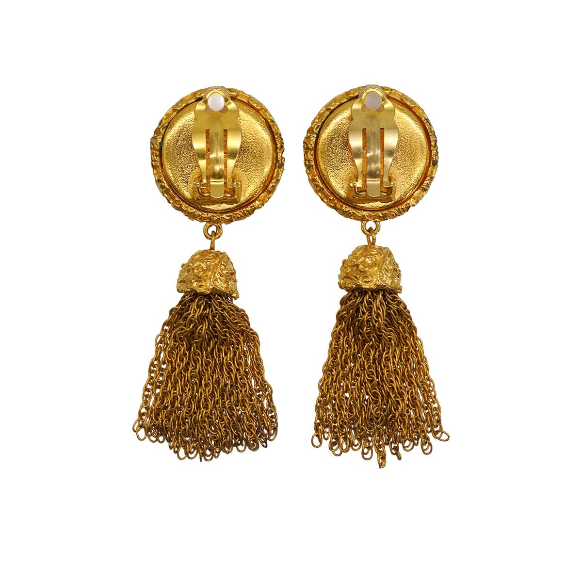 Luxury Promise Japan VINTAGE CHANEL COCOMARK FRINGE EARRINGS GOLD ACCESSORY 93P 90332379