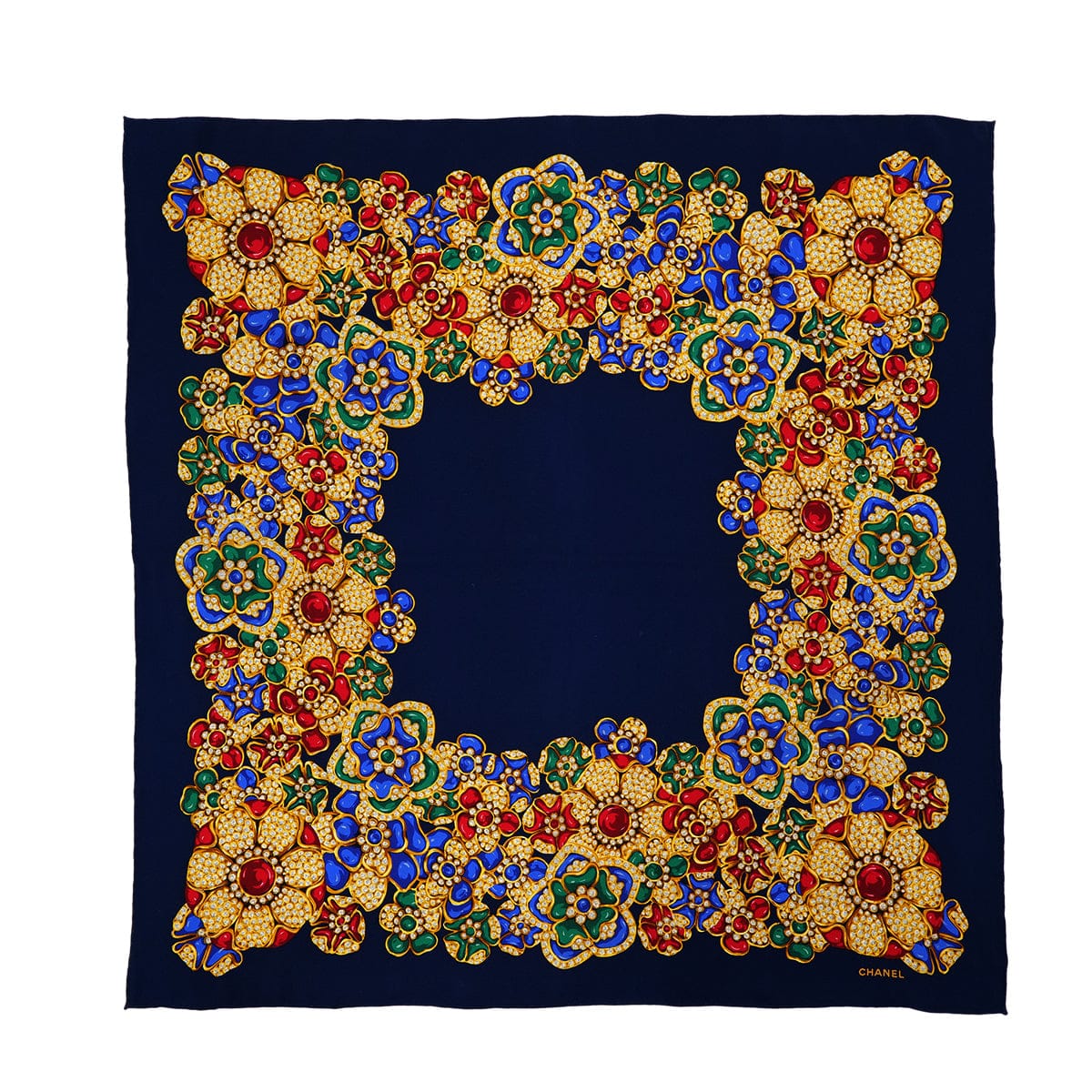 Luxury Promise Japan VINTAGE CHANEL COCOMARK JEWELRY PATTERN SCARF NAVY SILK 90324781