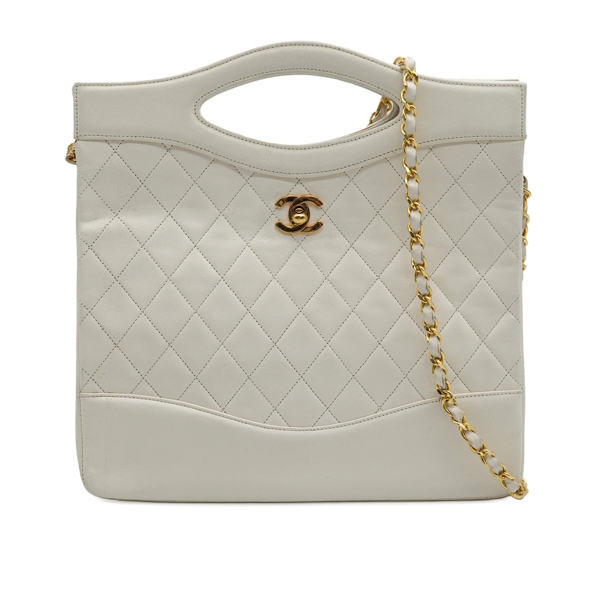 Luxury Promise Japan VINTAGE CHANEL COCOMARK MATELASSE CHAIN SHOULDER HAND BAG WHITE LAMB SKIN GOLD HARDWARE 90343404